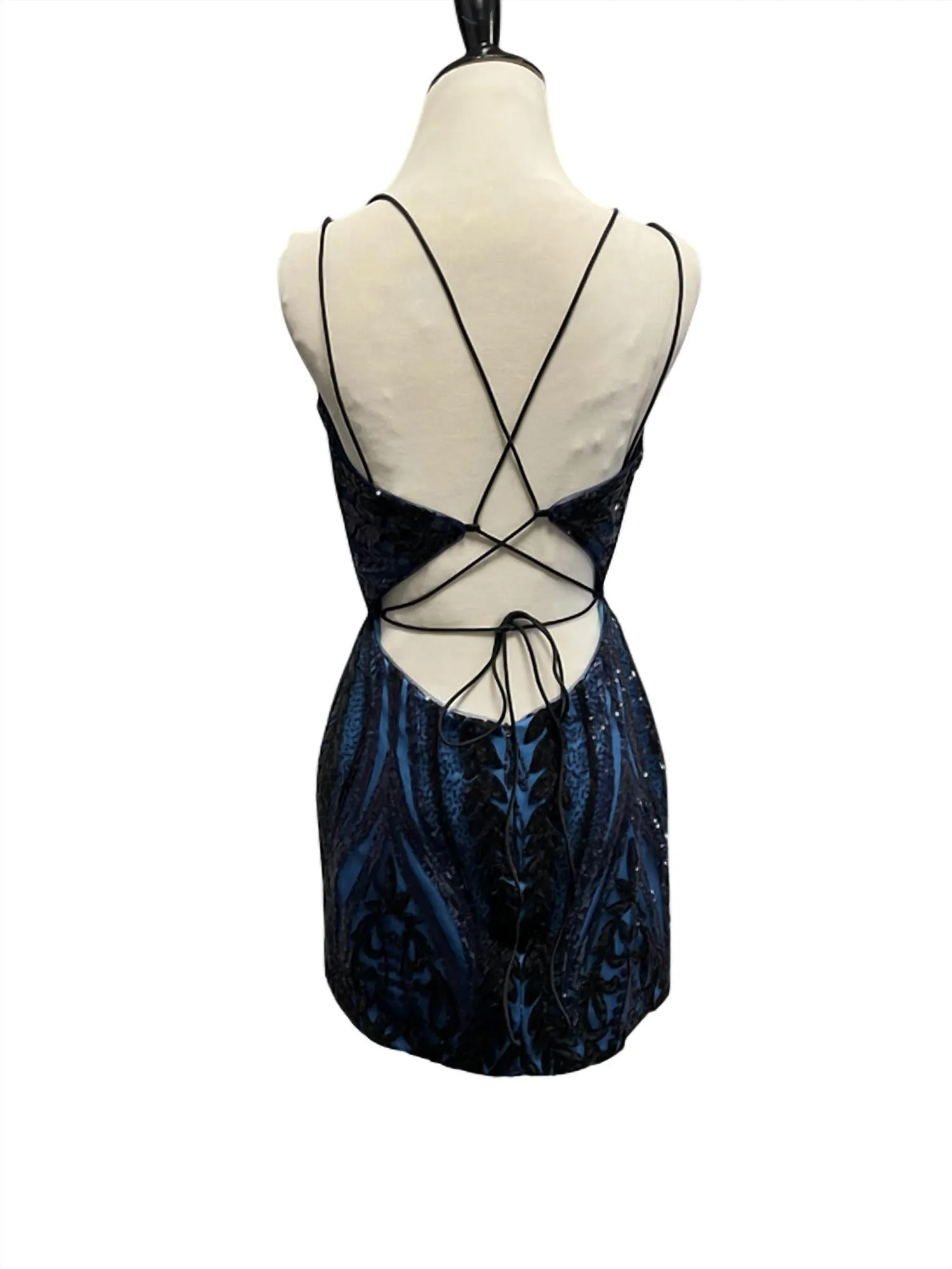 Alyce Paris - Plunging V-neck Mini Dress