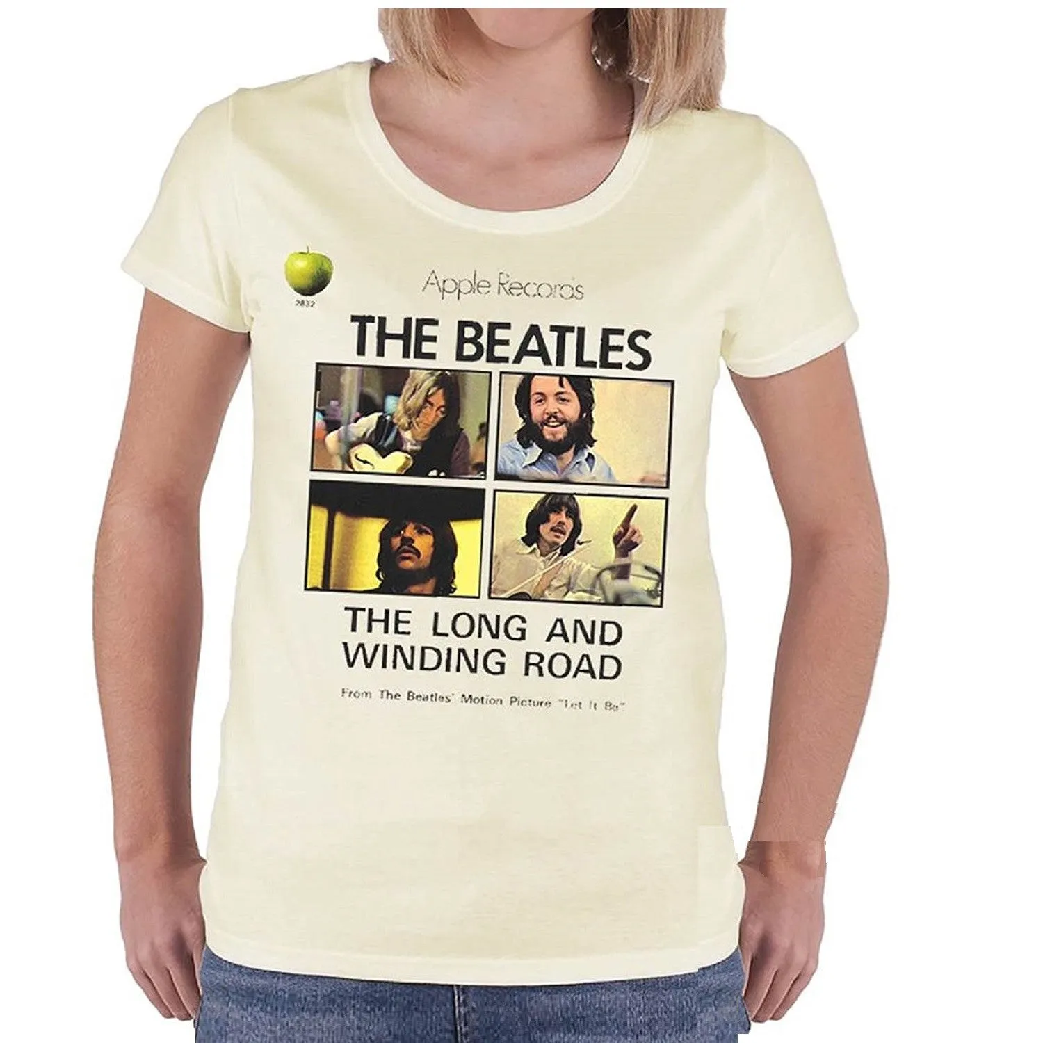 Beatles Long And Winding Road Juniors T-shirt, Cream (Large)