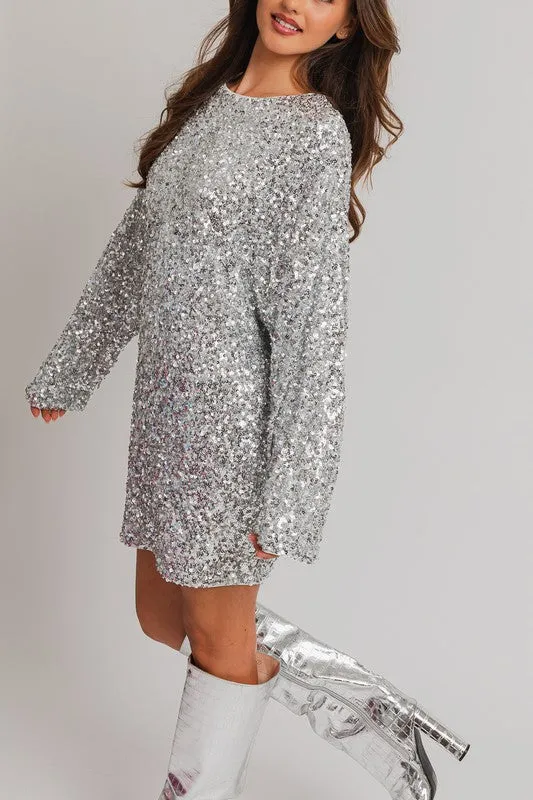 Beautiful Glamorous Long Sleeve Sequin Mini Dress