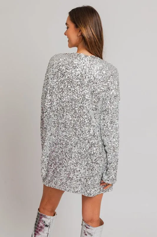 Beautiful Glamorous Long Sleeve Sequin Mini Dress