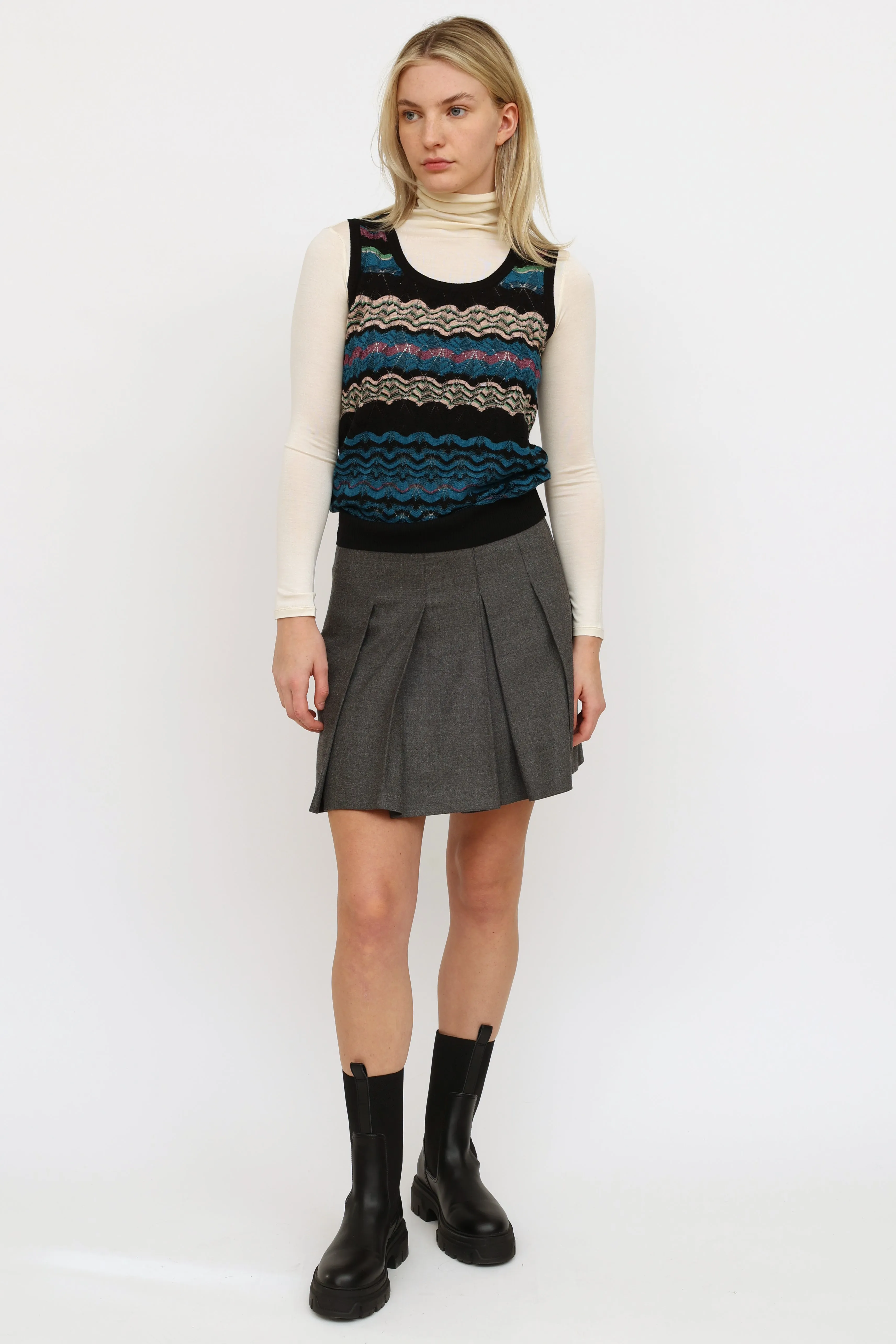Black & Blue Striped Knit  Top