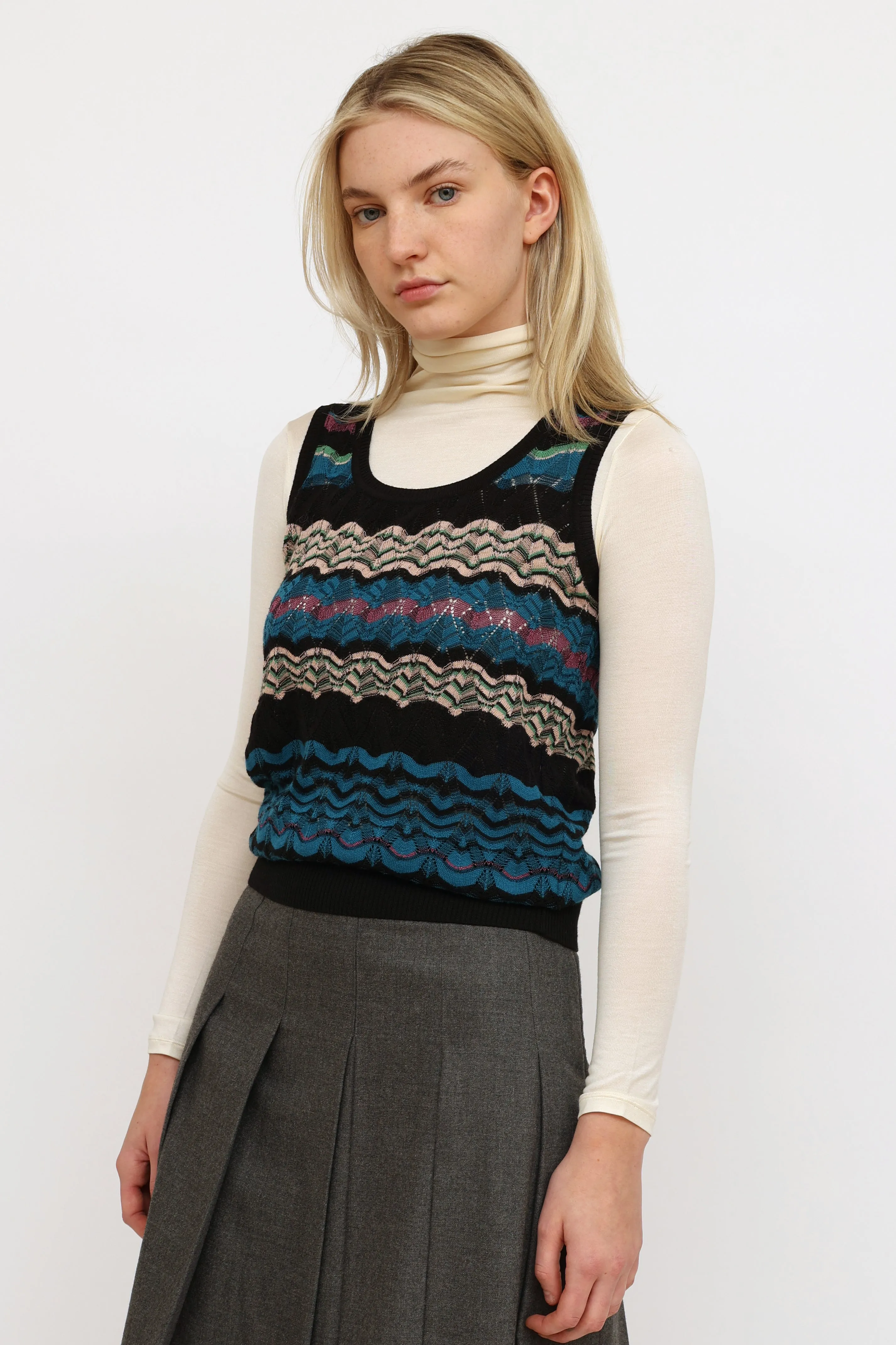 Black & Blue Striped Knit  Top