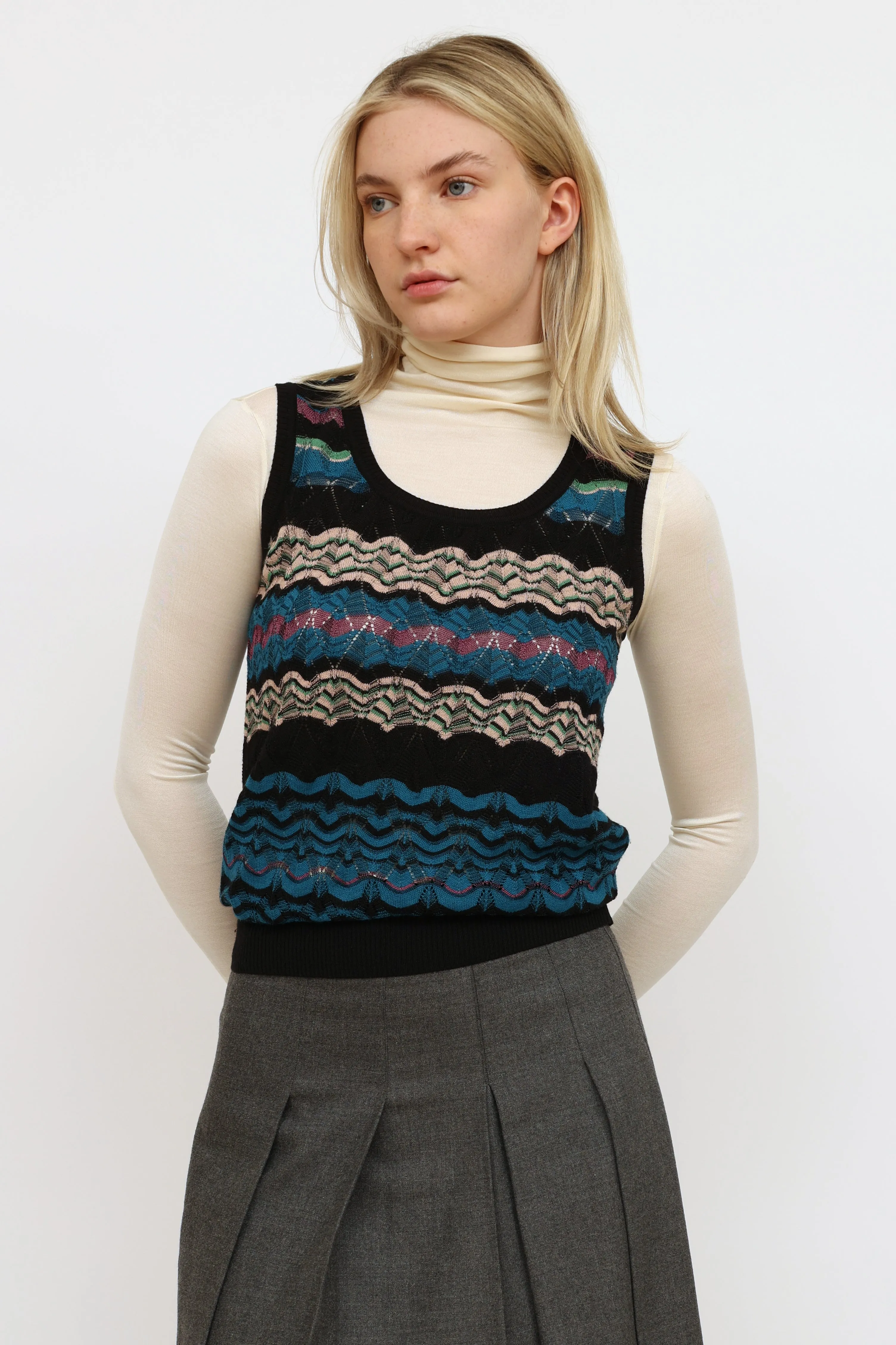 Black & Blue Striped Knit  Top