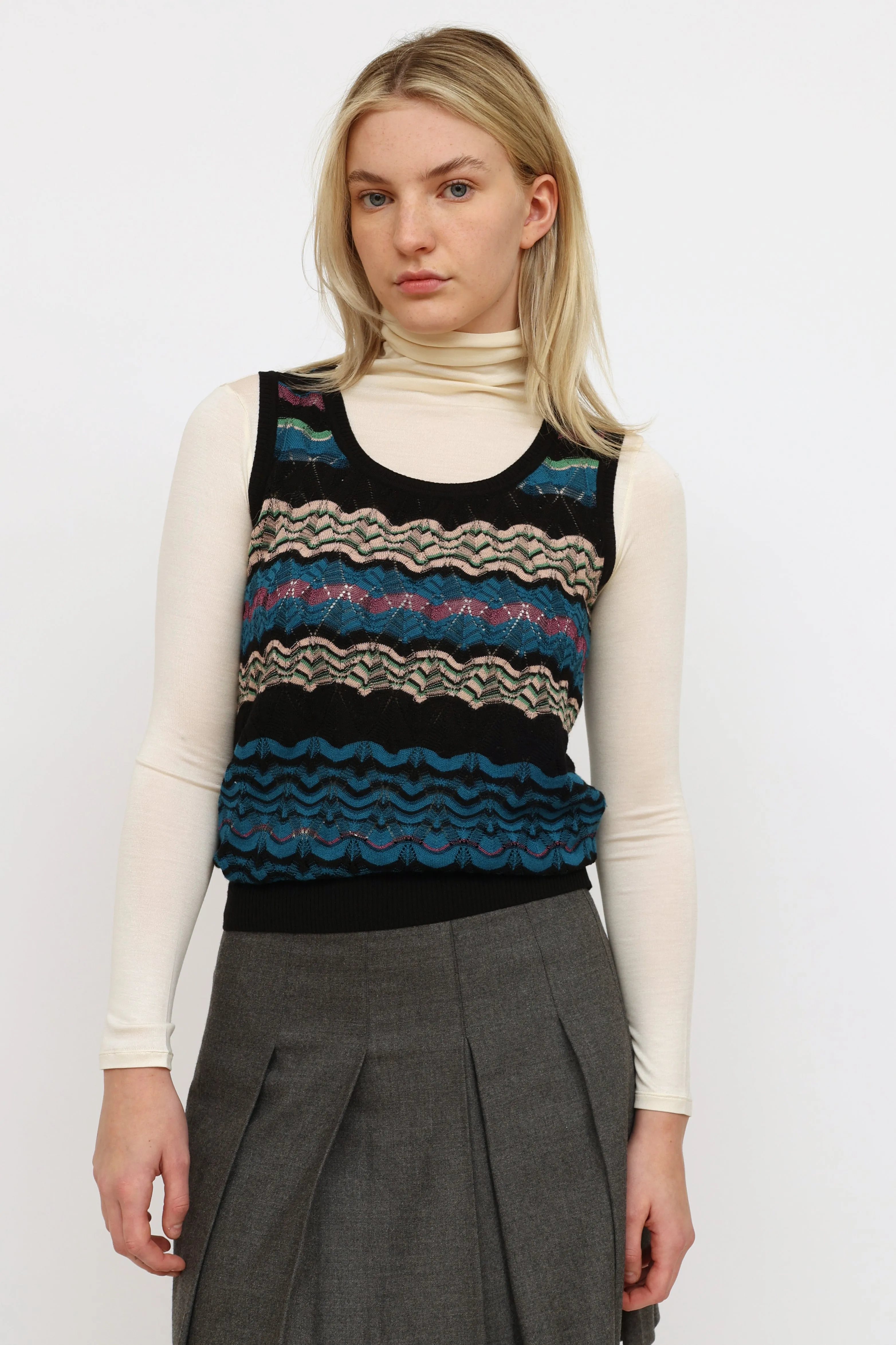 Black & Blue Striped Knit  Top