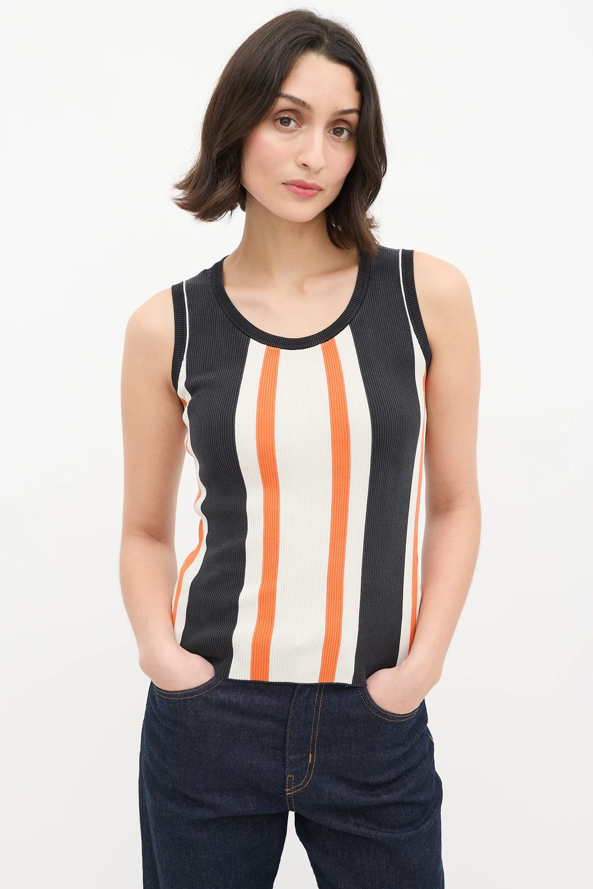 Black & Multicolour Striped Tank Top