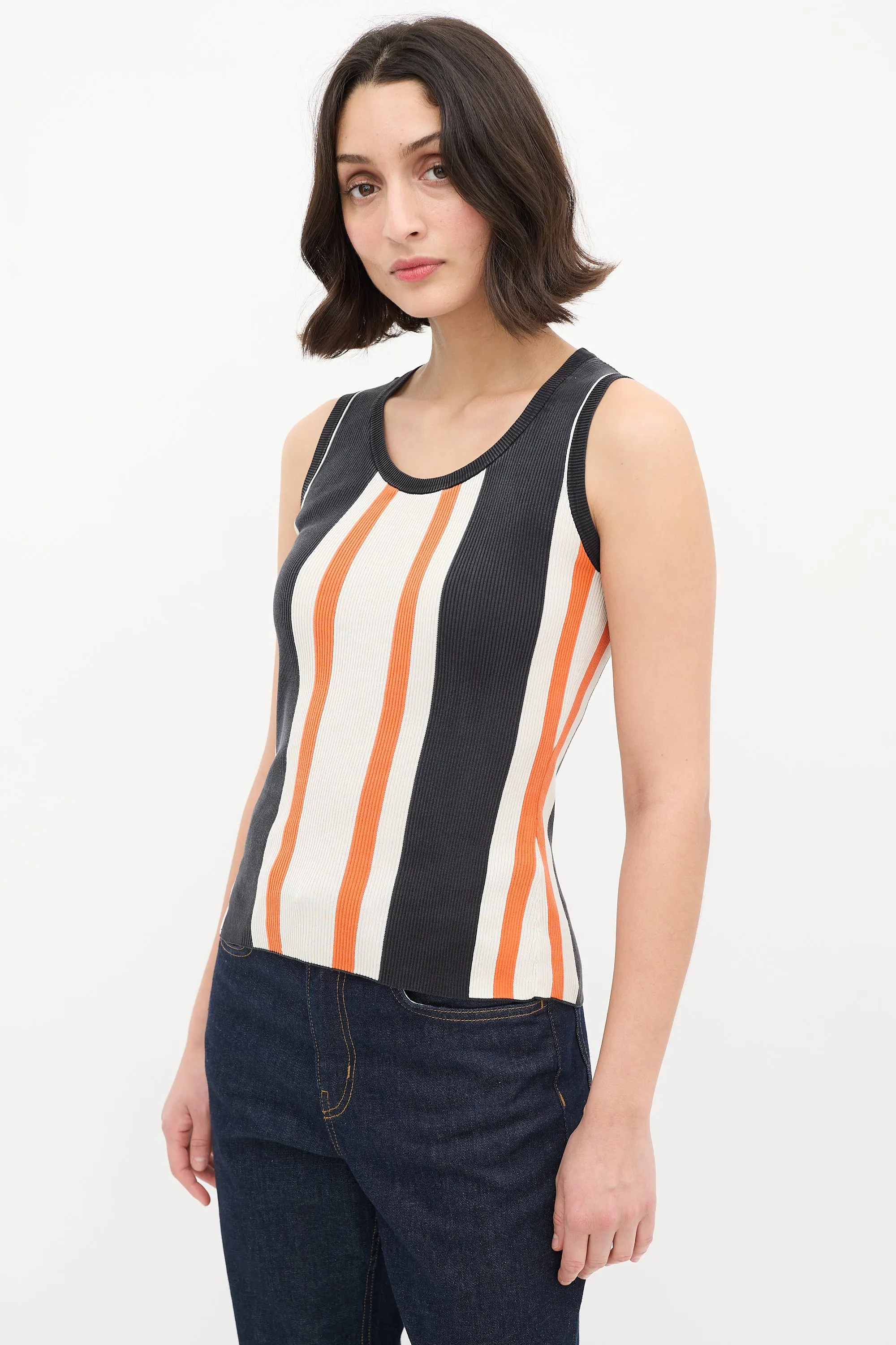Black & Multicolour Striped Tank Top