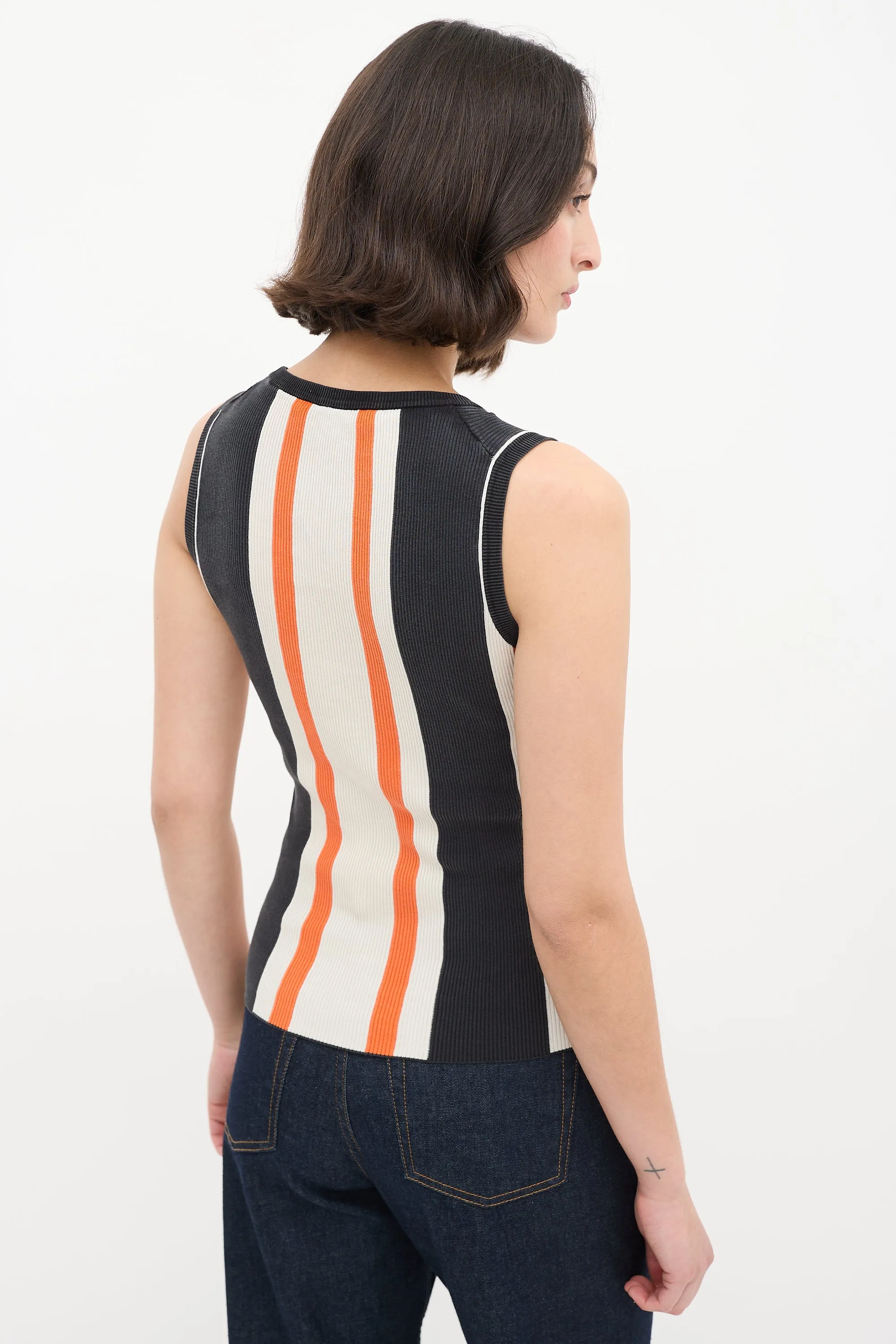 Black & Multicolour Striped Tank Top