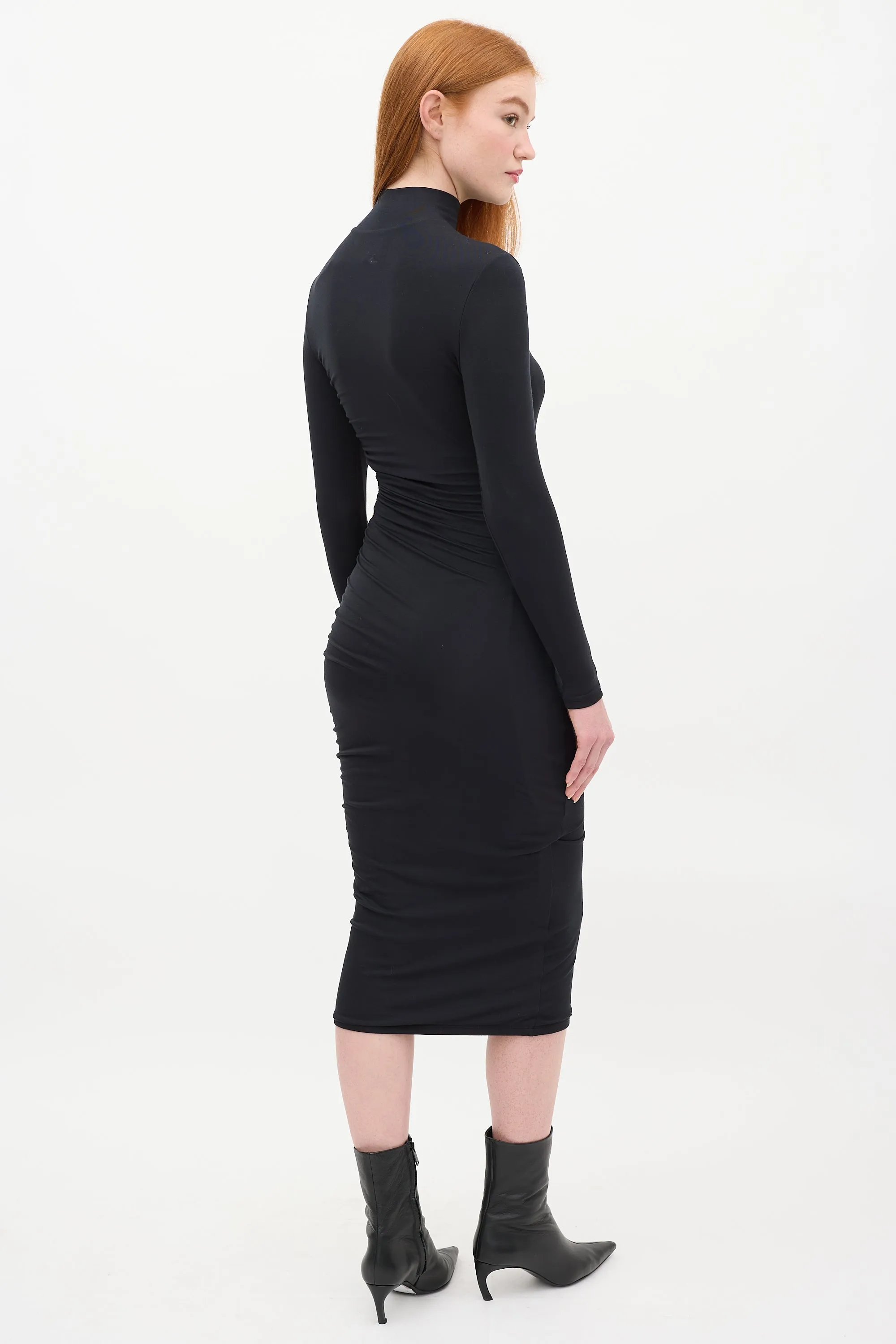 Black Cut Out Ruched Side Midi  Dress