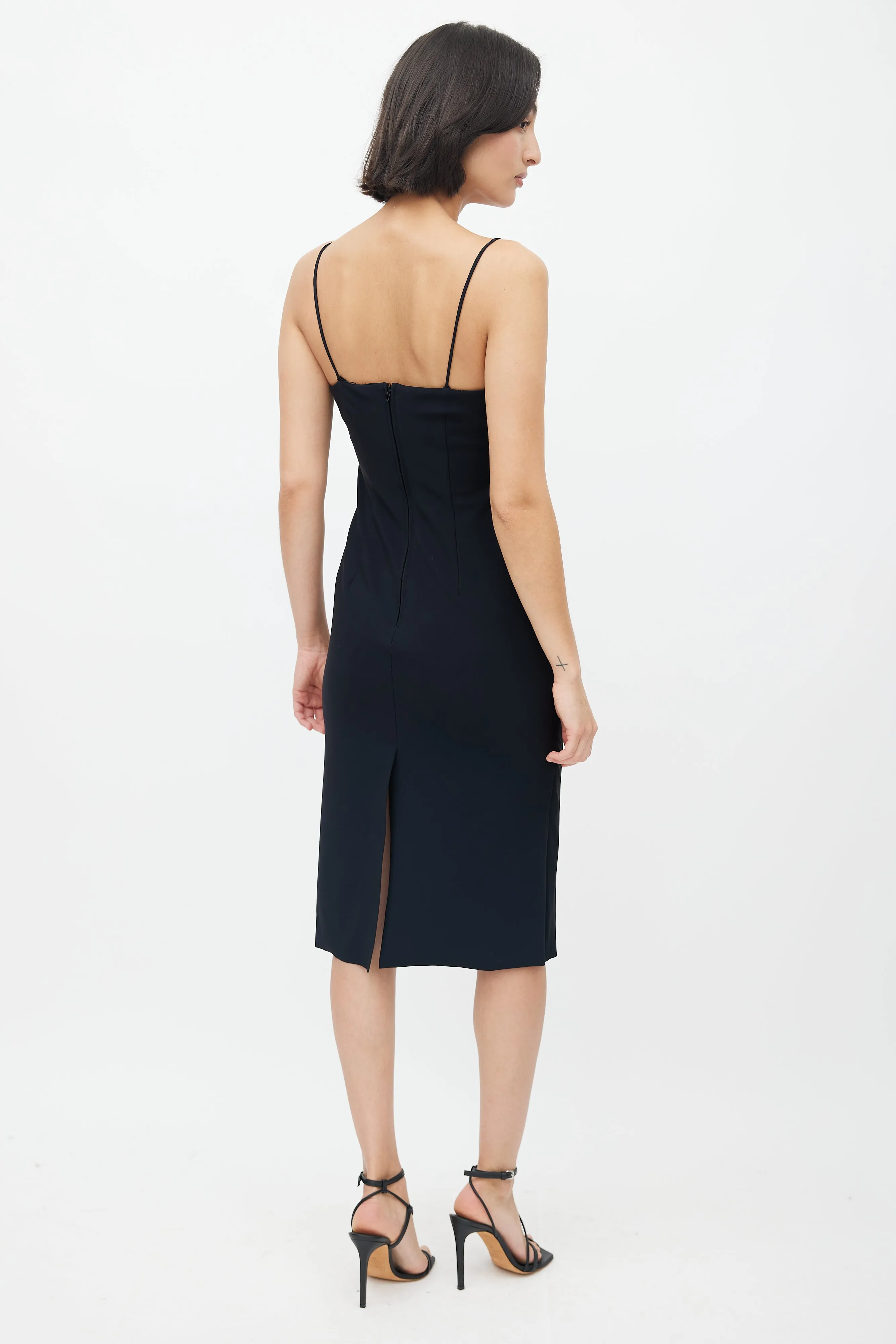 Black Ruched Midi Dress