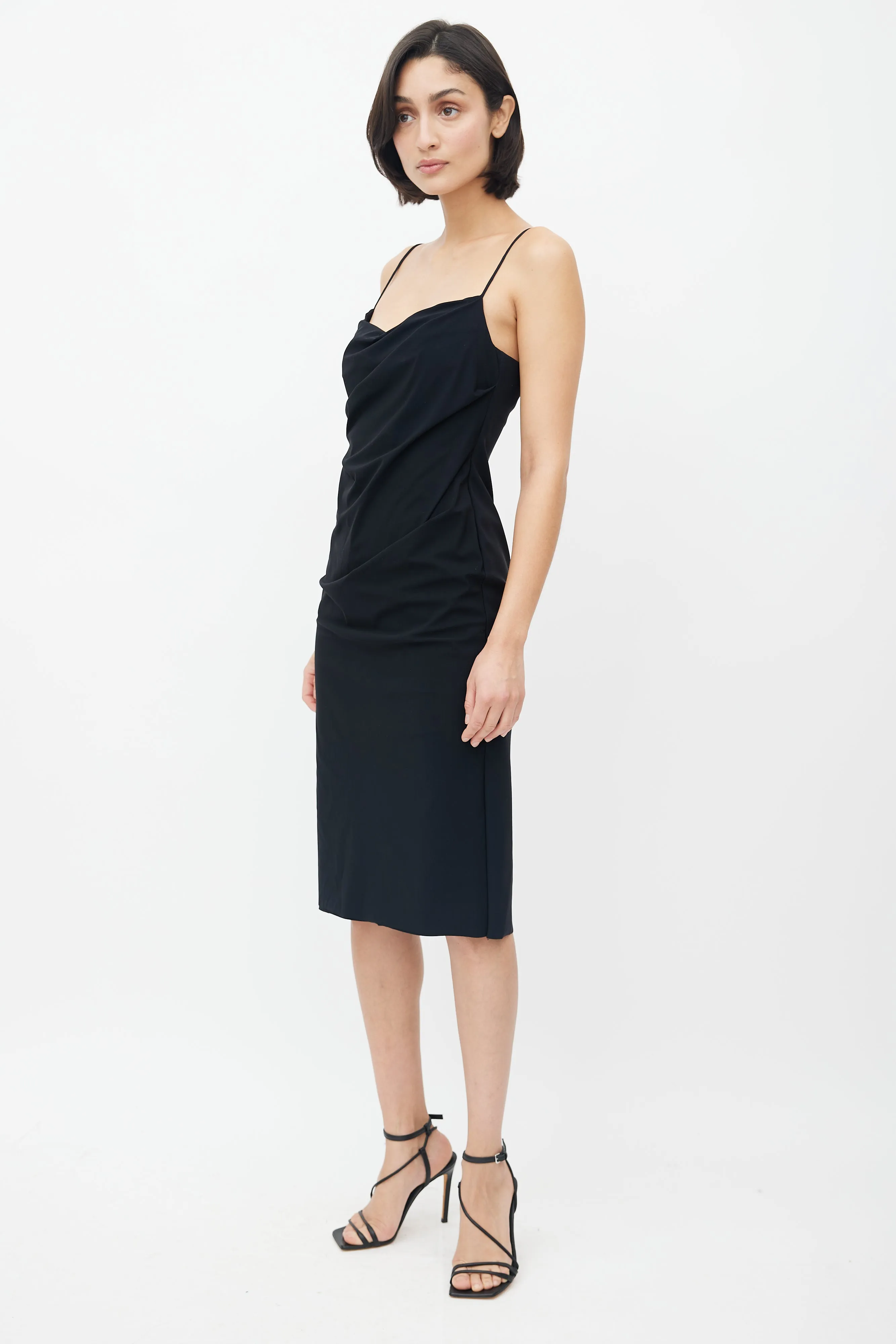 Black Ruched Midi Dress