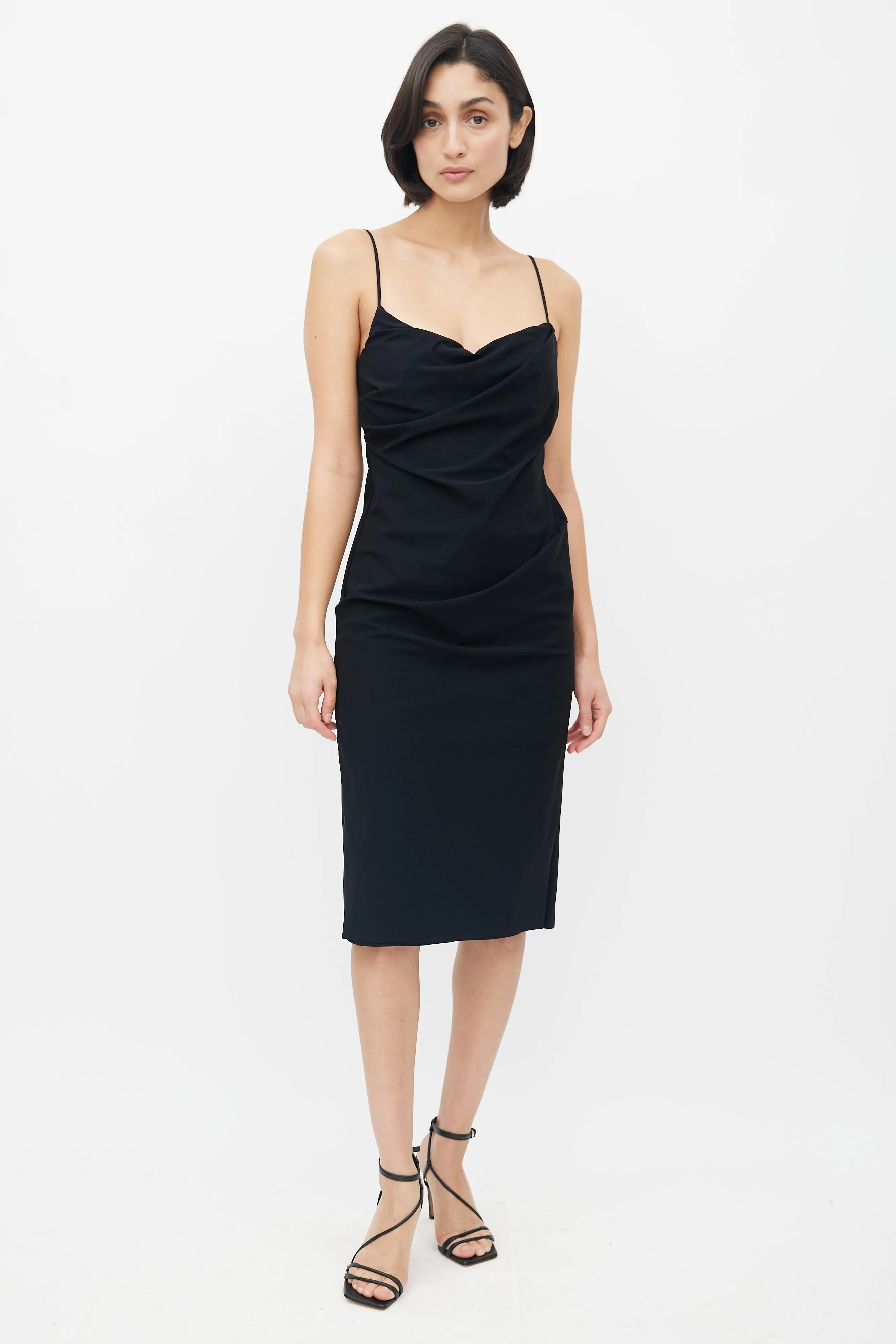 Black Ruched Midi Dress