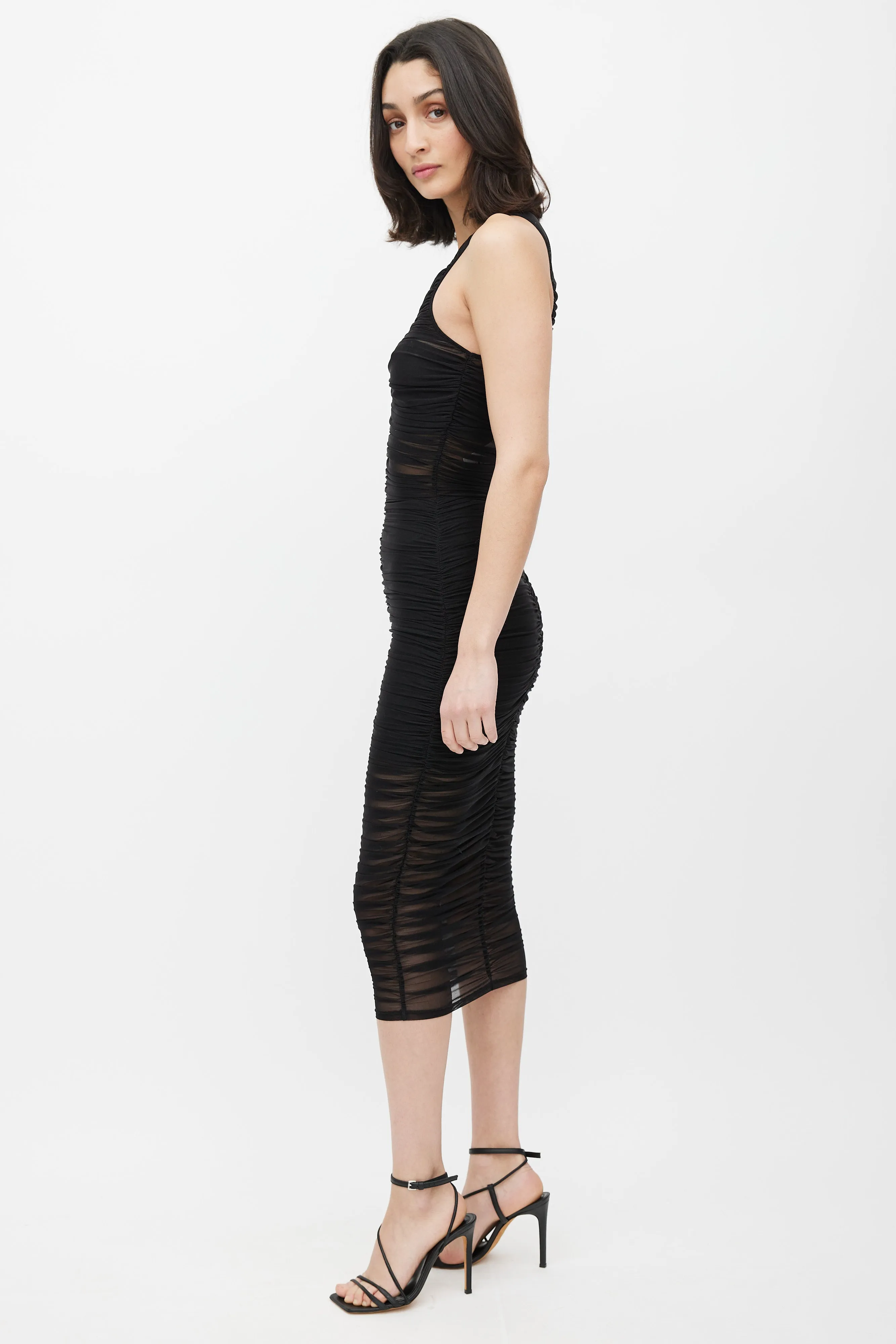 Black Sheer Ruched Dress