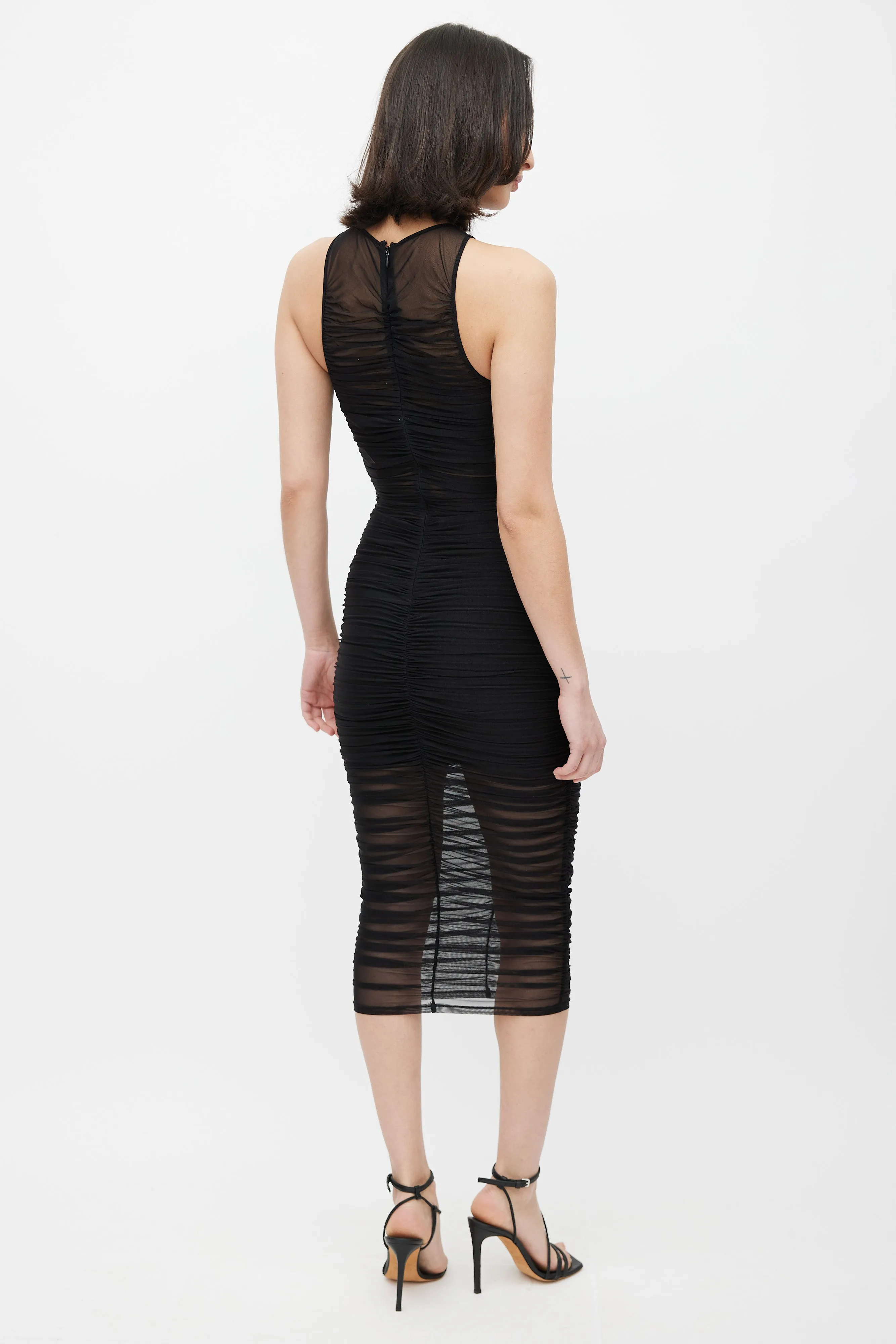 Black Sheer Ruched Dress