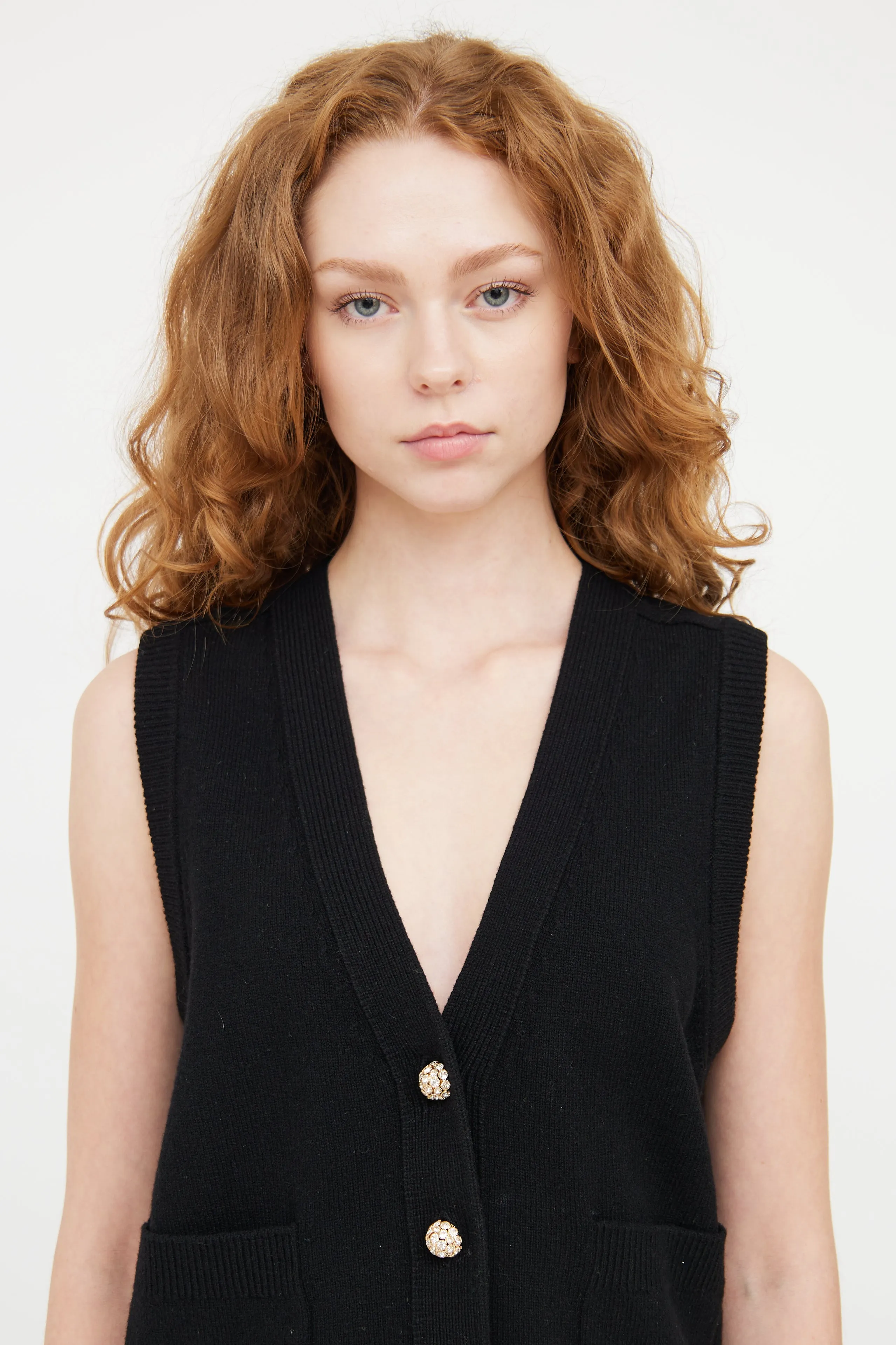 Black Wool Knit Jewel Vest