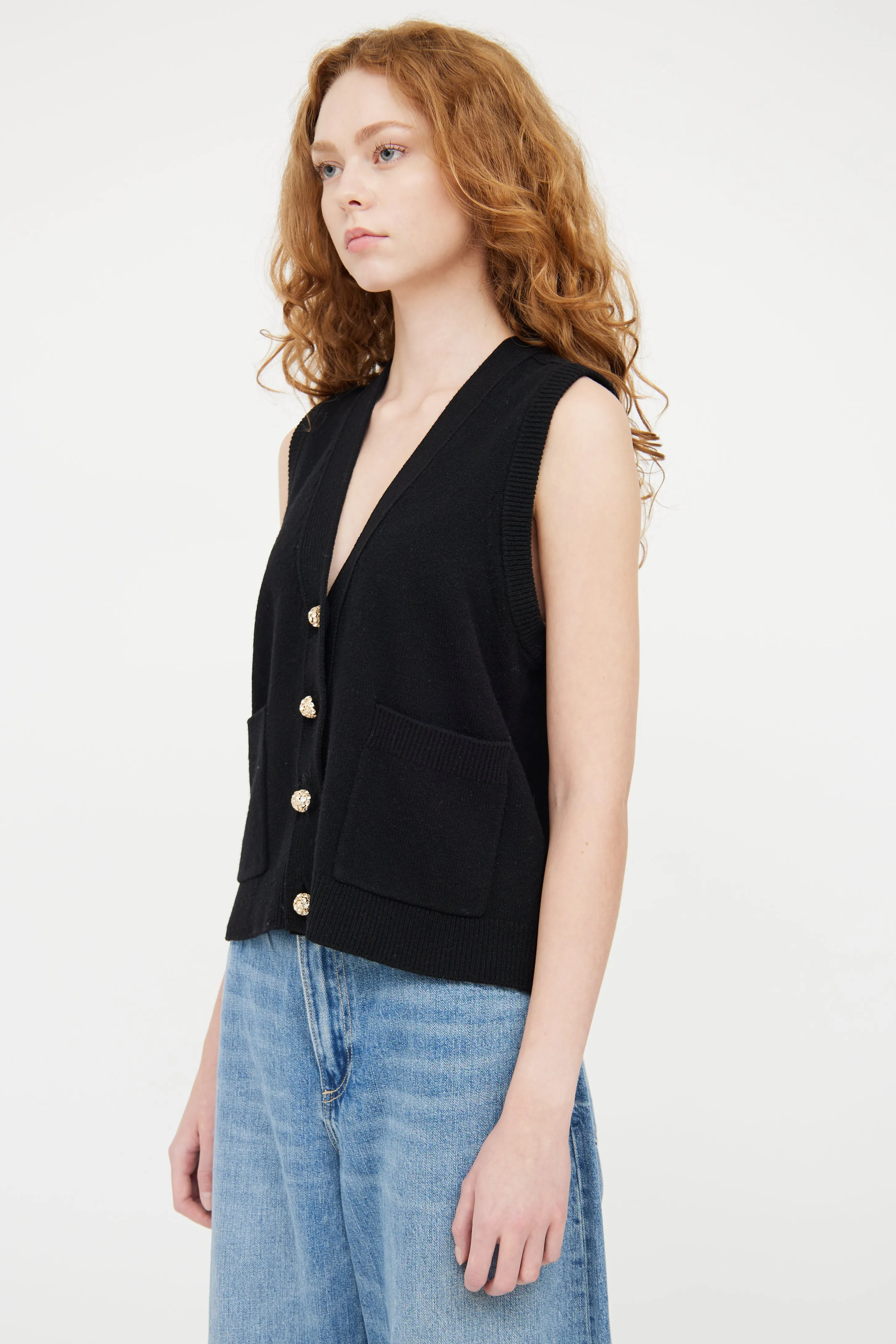 Black Wool Knit Jewel Vest