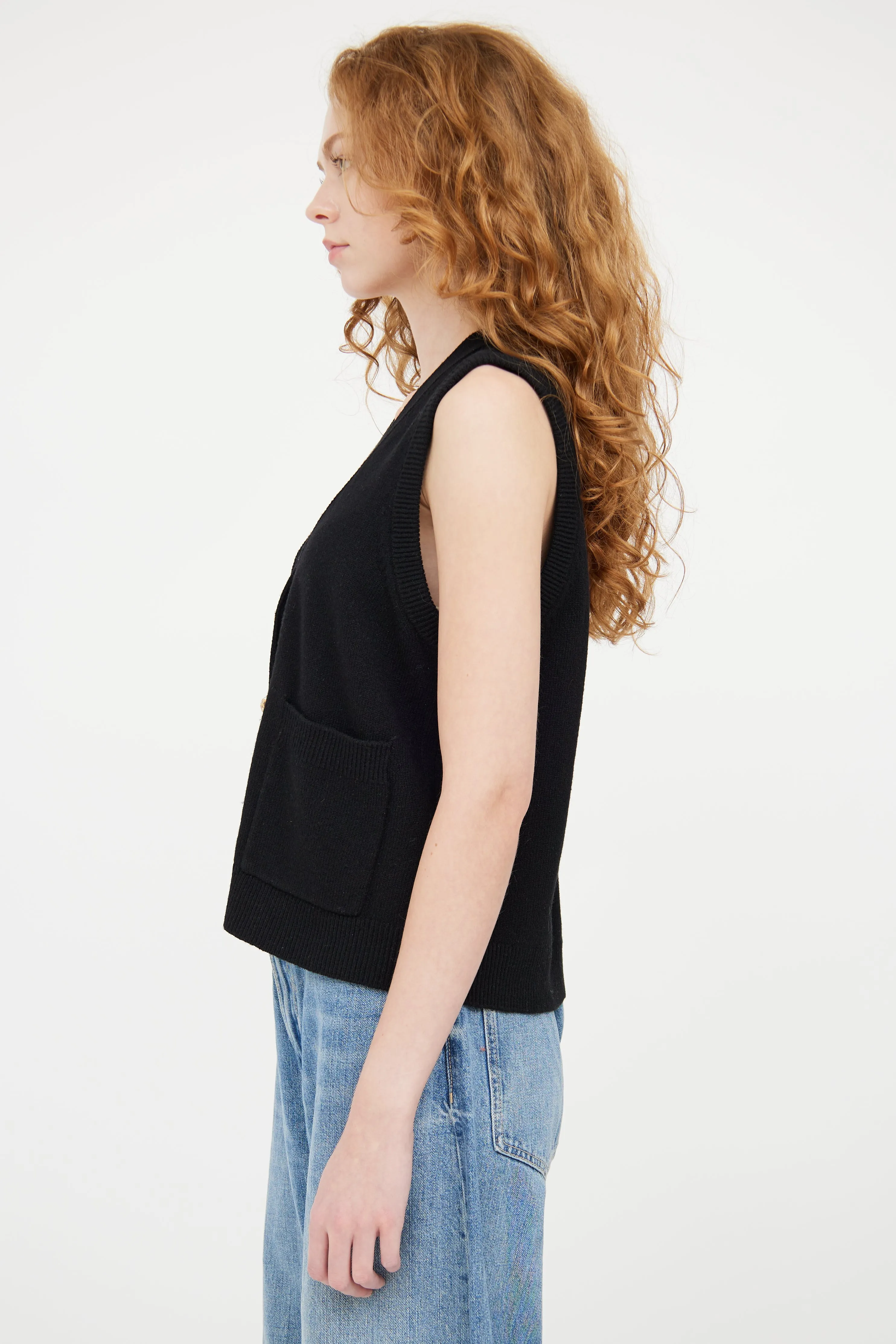 Black Wool Knit Jewel Vest