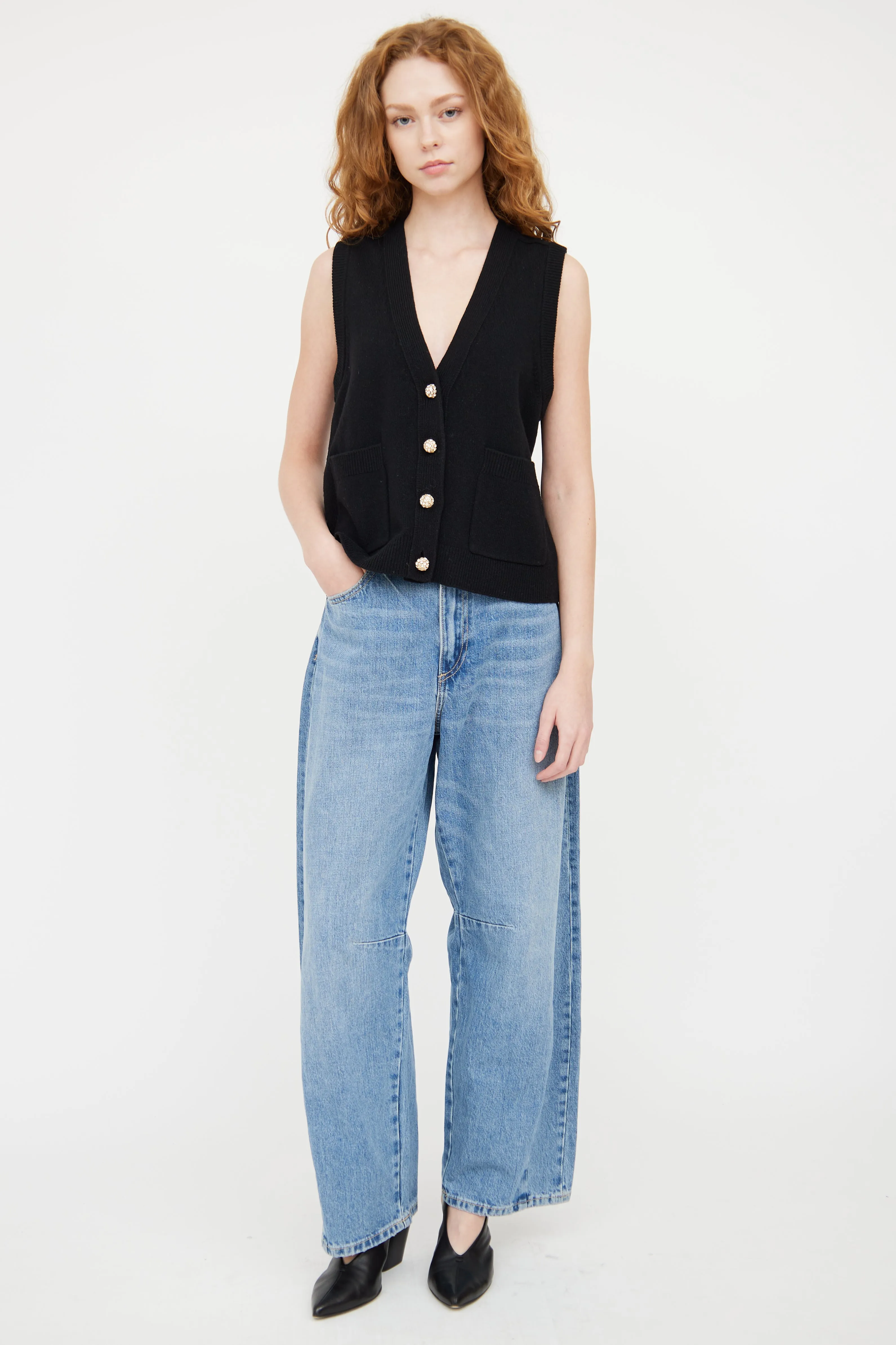 Black Wool Knit Jewel Vest