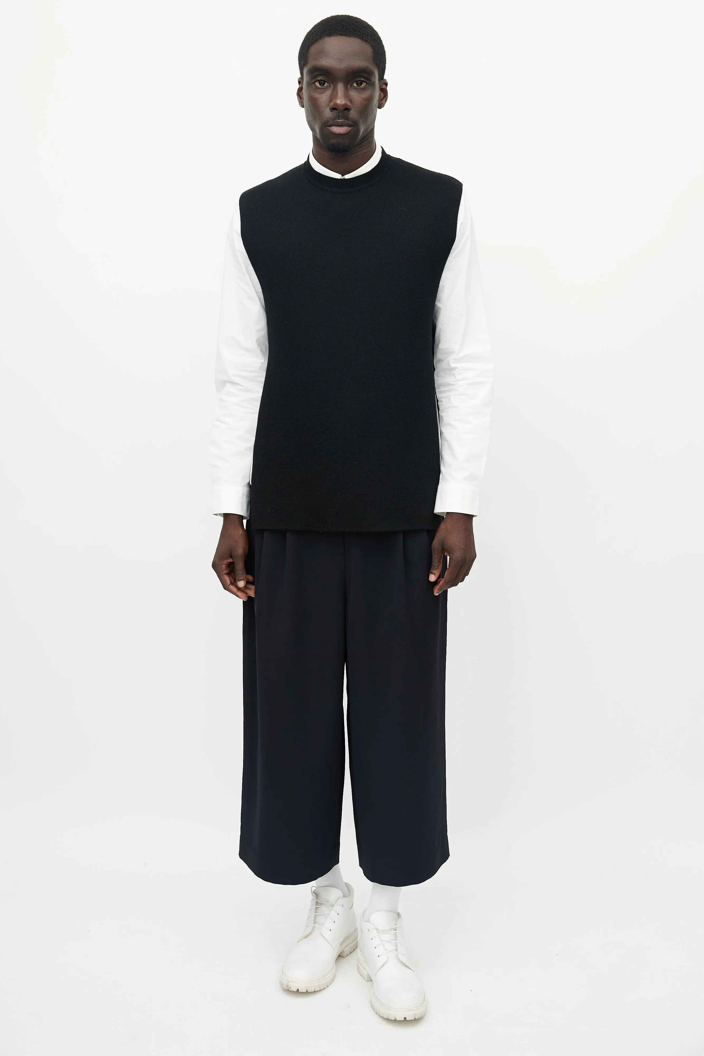 Black Wool Knit Slit Vest