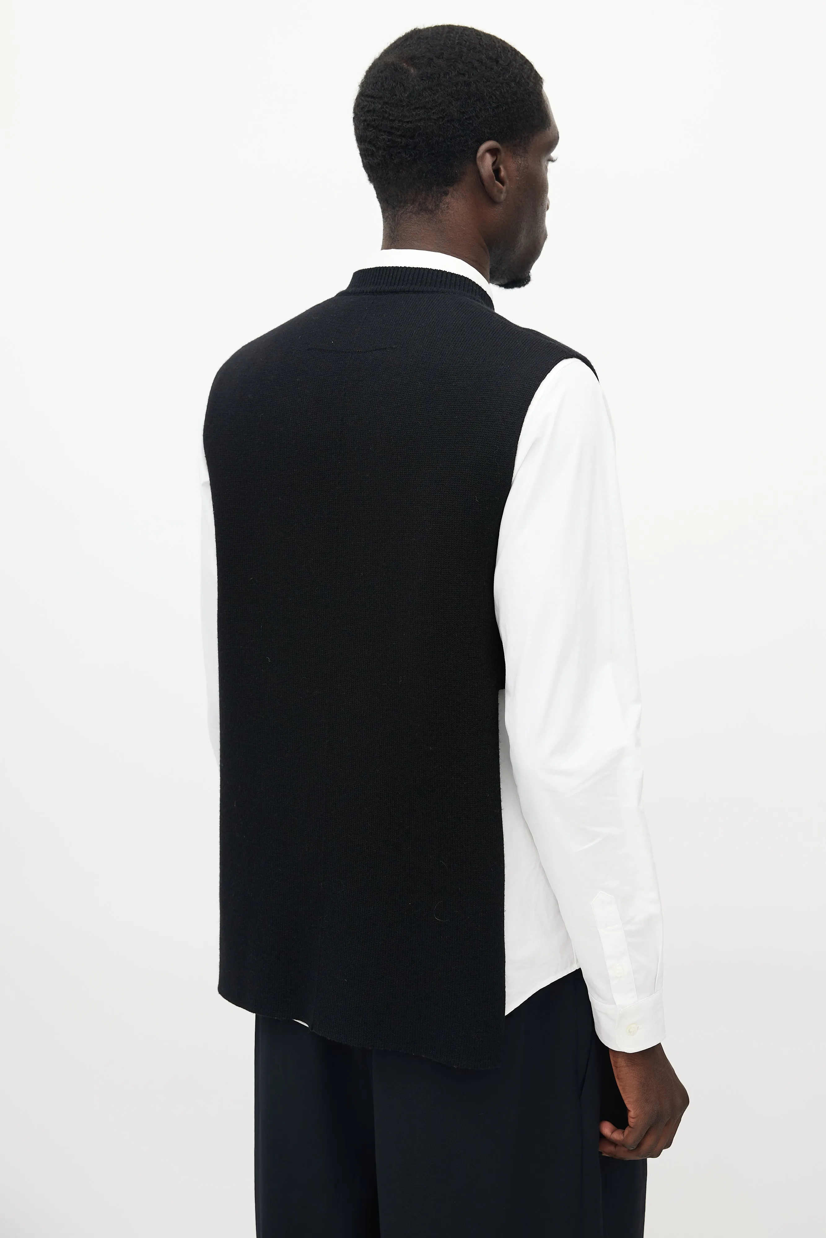 Black Wool Knit Slit Vest