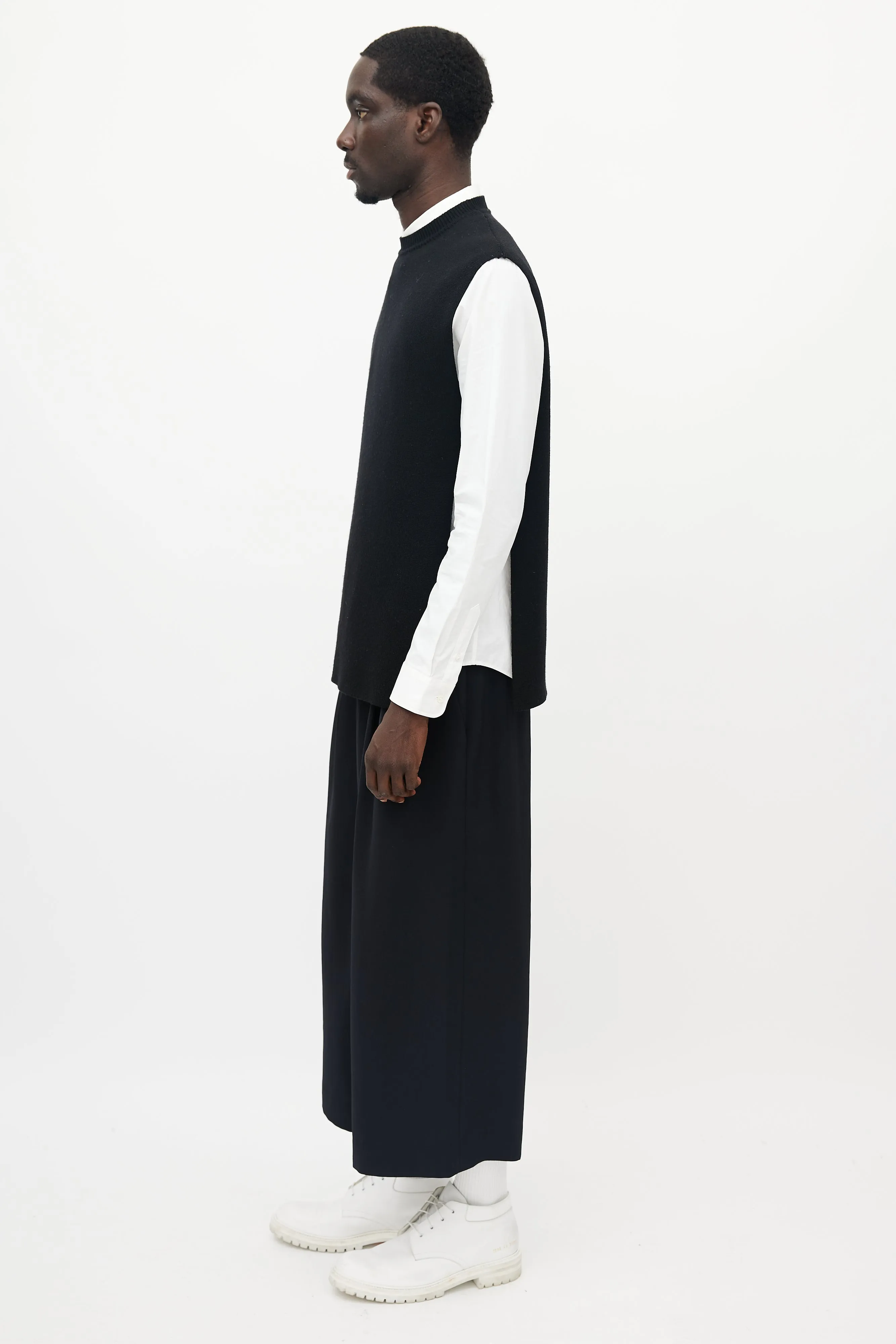 Black Wool Knit Slit Vest
