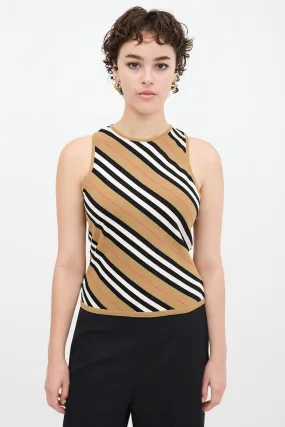 Brown & Multicolour Striped Tank Top