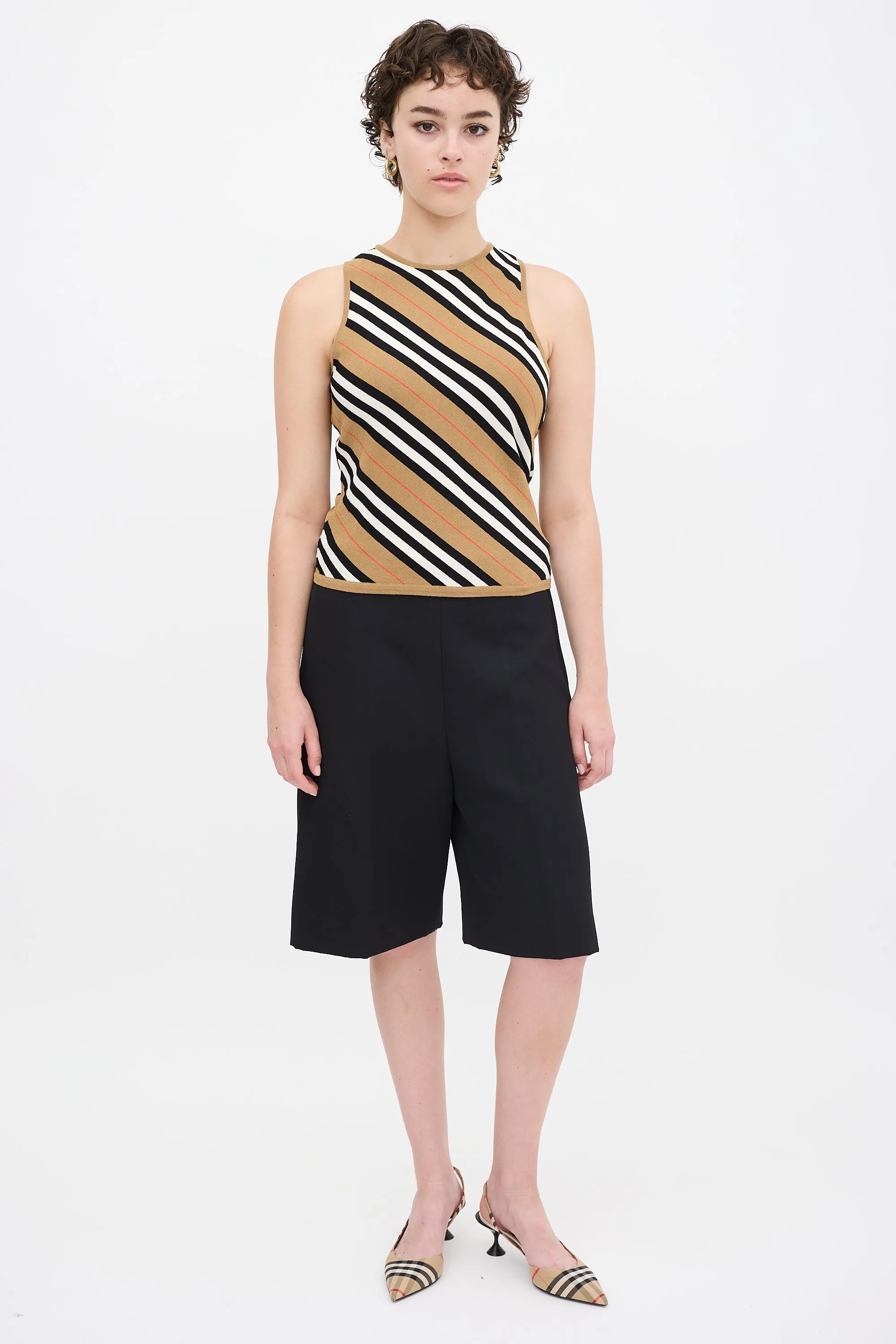 Brown & Multicolour Striped Tank Top