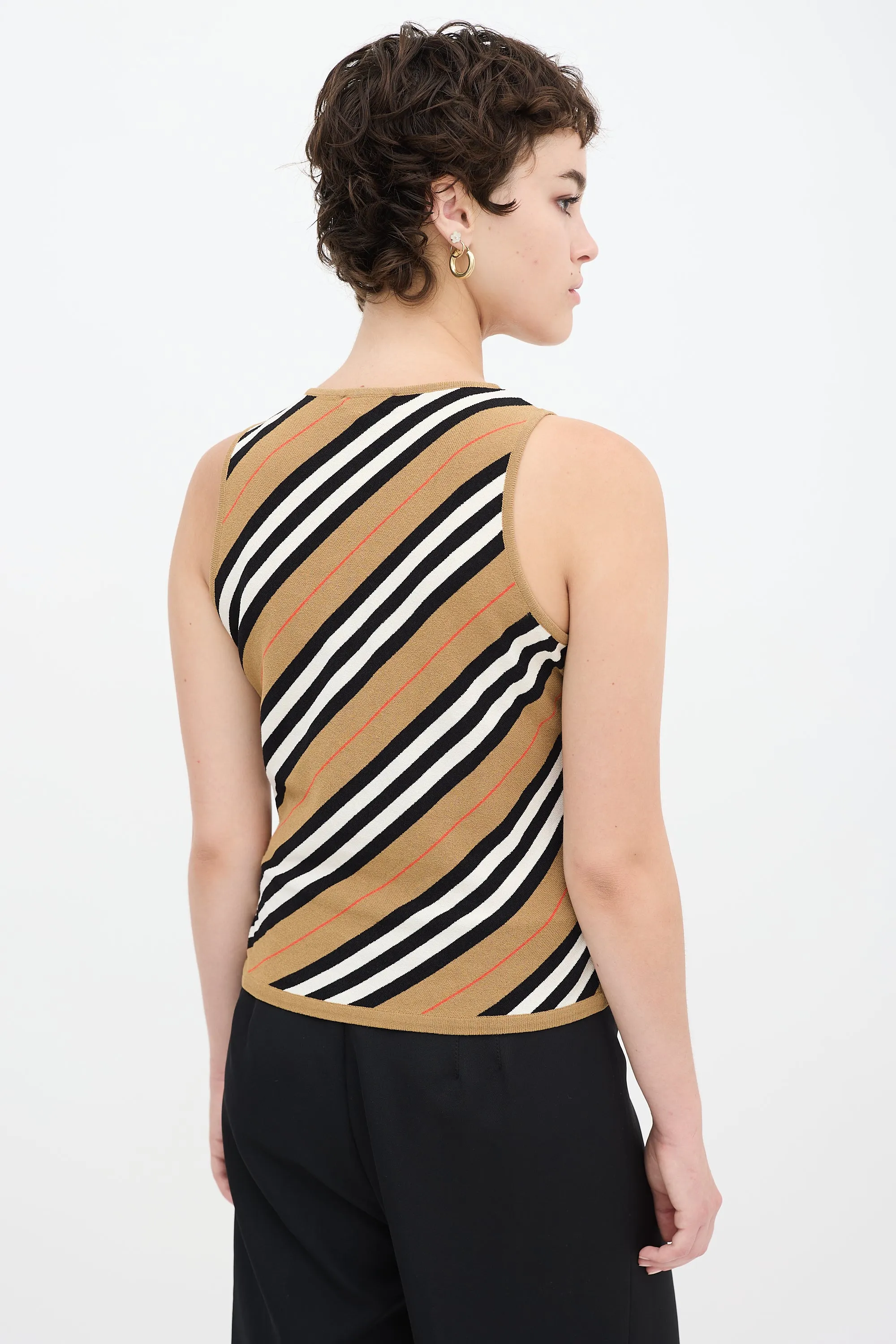 Brown & Multicolour Striped Tank Top