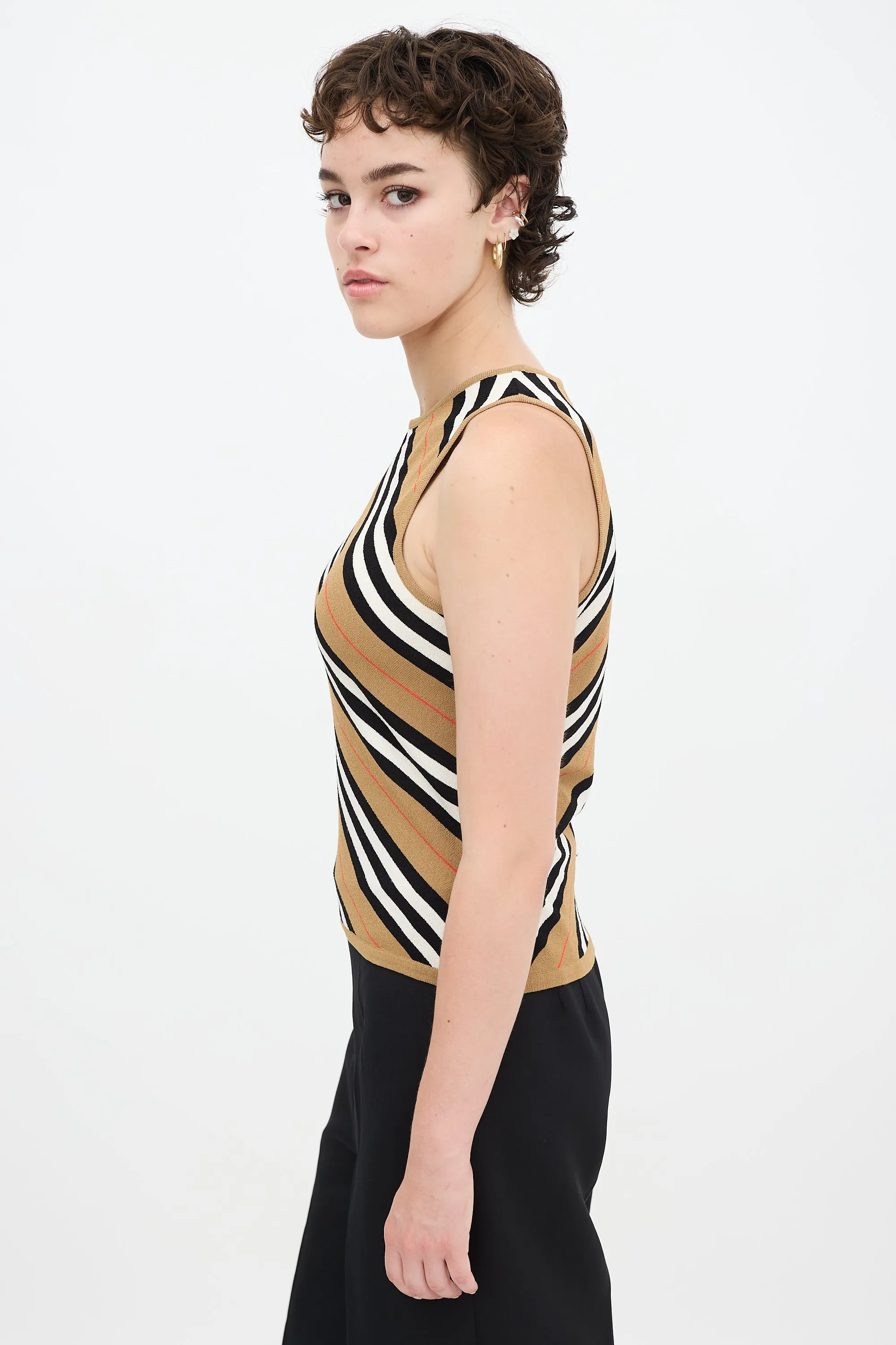 Brown & Multicolour Striped Tank Top