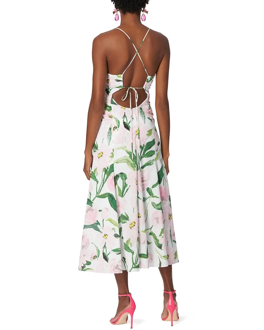 Carolina Herrera Spaghetti Strap Ruched V-Neck Midi Dress