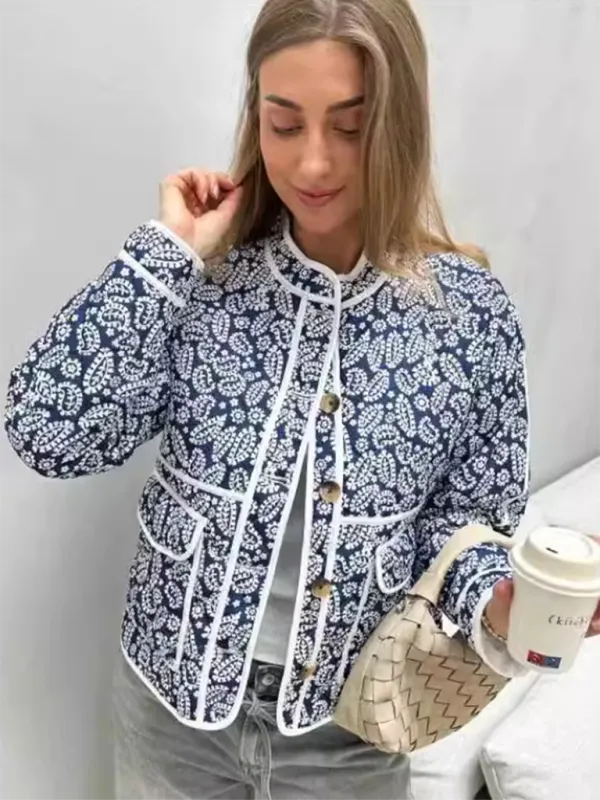 Classic Blue Floral Mandarin Jacket