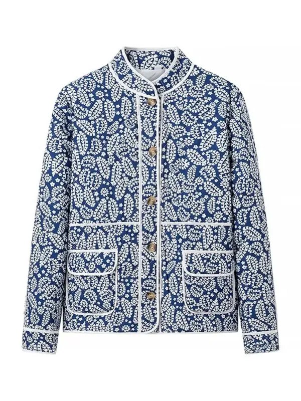 Classic Blue Floral Mandarin Jacket