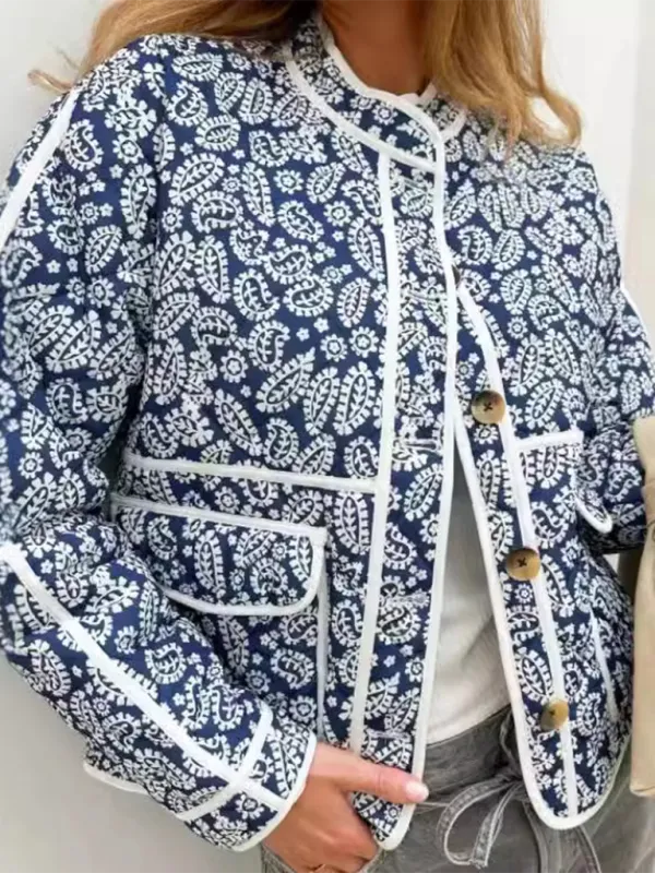 Classic Blue Floral Mandarin Jacket