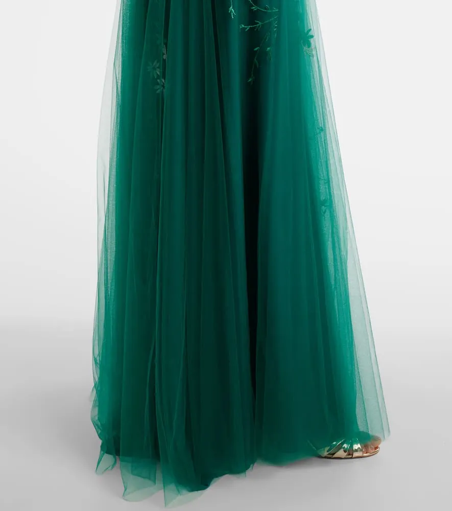 Costarellos Floral-appliqu√É¬© tulle and lurex√Ç¬Æ gown