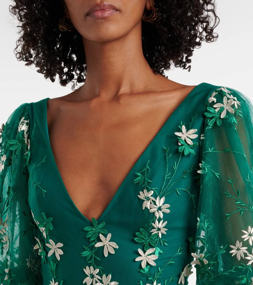 Costarellos Floral-appliqu√É¬© tulle and lurex√Ç¬Æ gown