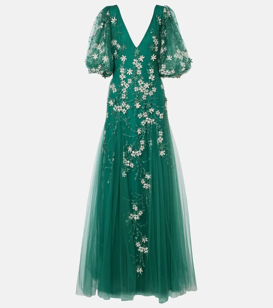 Costarellos Floral-appliqu√É¬© tulle and lurex√Ç¬Æ gown