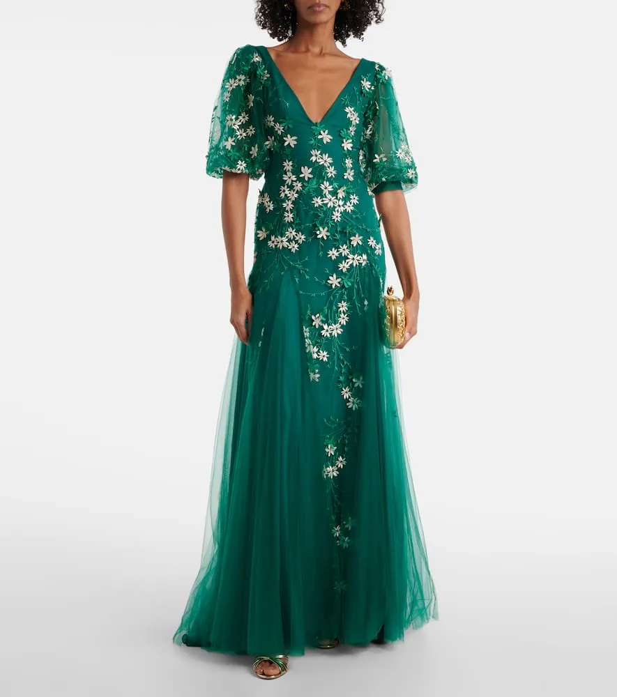 Costarellos Floral-appliqu√É¬© tulle and lurex√Ç¬Æ gown