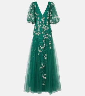 Costarellos Floral-appliqu√É¬© tulle and lurex√Ç¬Æ gown