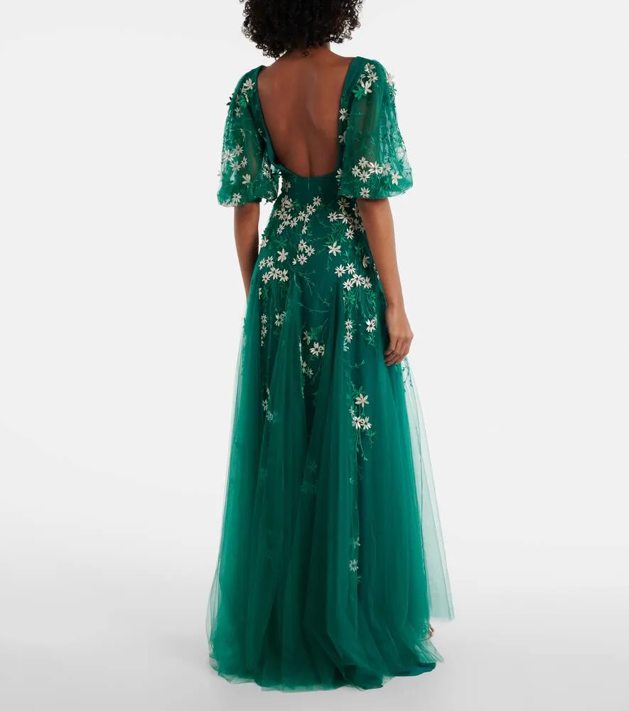 Costarellos Floral-appliqu√É¬© tulle and lurex√Ç¬Æ gown