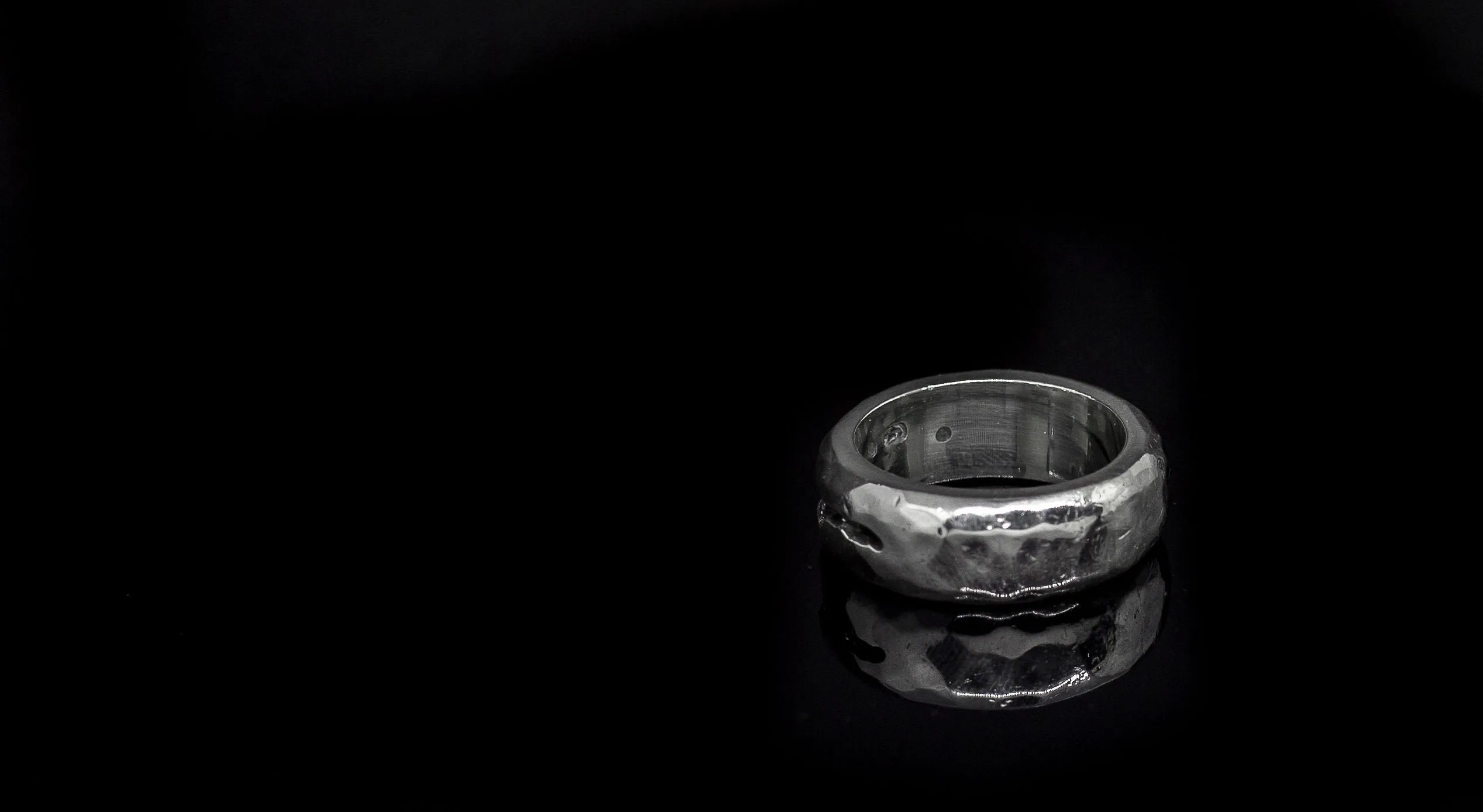 Cracked Earth Meteorite and Diamond Silver Band
