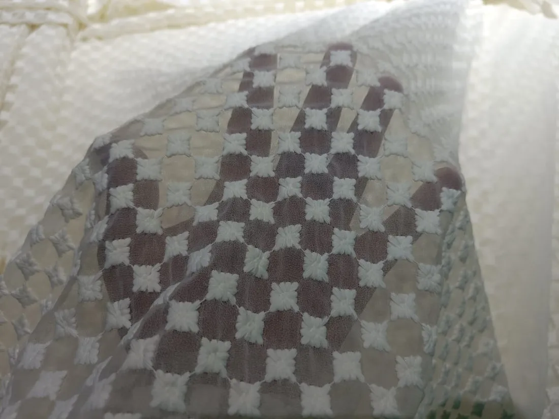 GEORGETTE SEMI SHEER FABRIC 44" wide COMPUTER EMBROIDERY IVORY COLOR