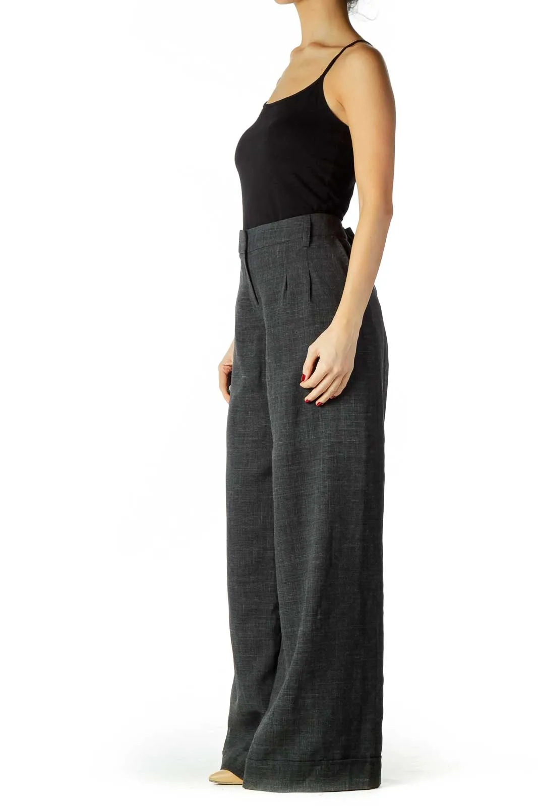 Gray Checkered Wide-leg Pants