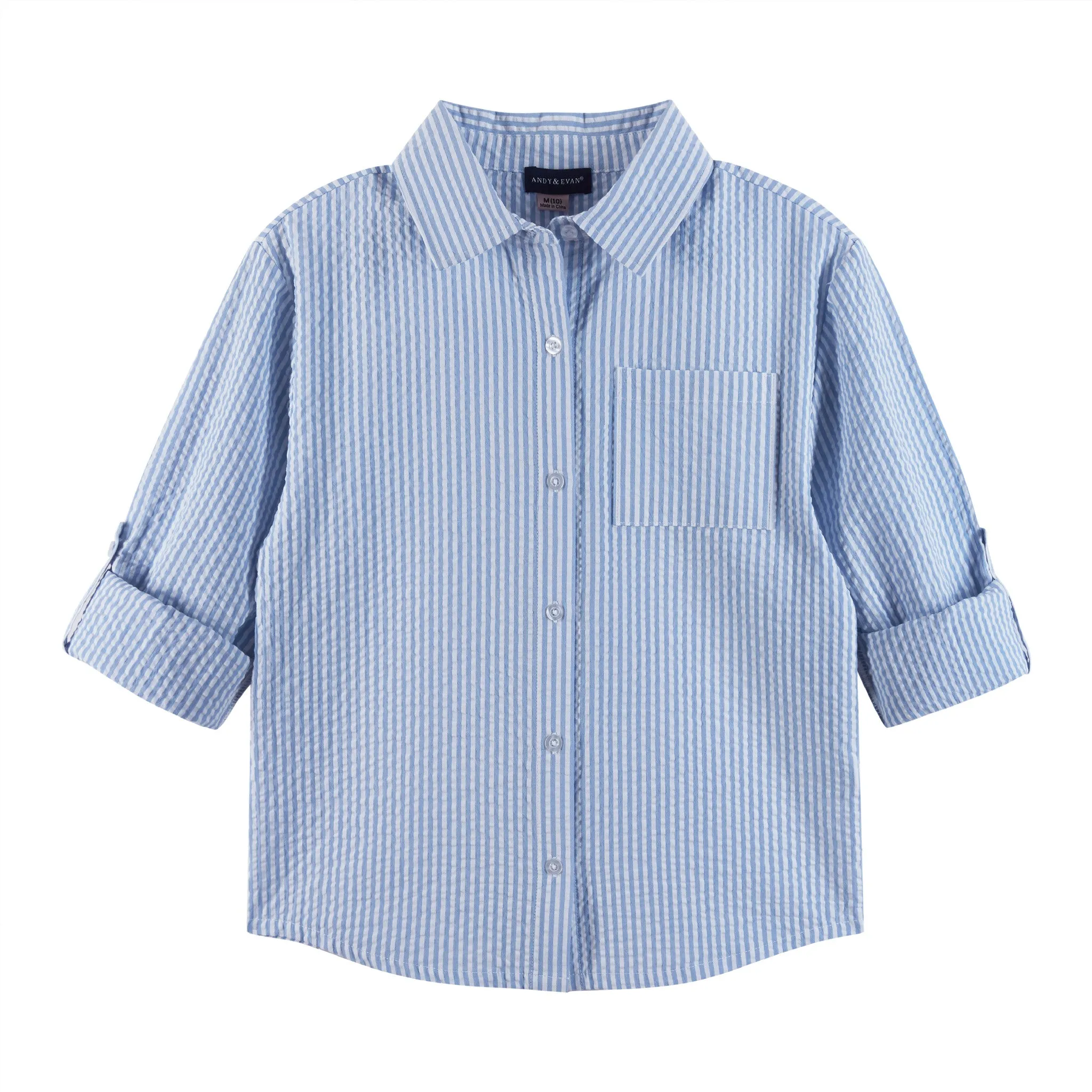 Kids (7-16) Striped Woven Buttondown & Short Set | Seaside Breeze