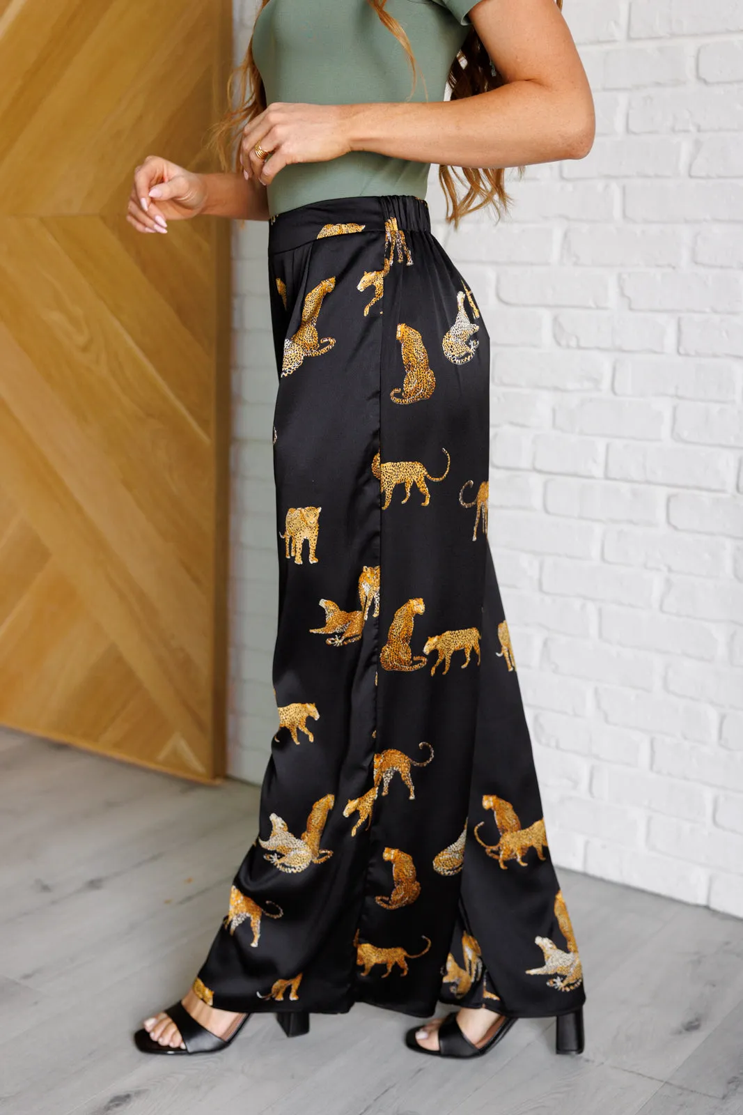 Leopard Satin Wide Leg Pants
