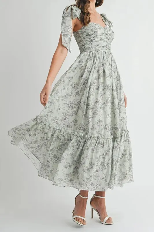 ONLINE EXCLUSIVE MABLE Floral Bust Ruched Midi Dress with Shoulder Tie