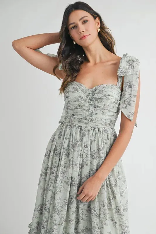ONLINE EXCLUSIVE MABLE Floral Bust Ruched Midi Dress with Shoulder Tie