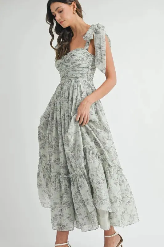 ONLINE EXCLUSIVE MABLE Floral Bust Ruched Midi Dress with Shoulder Tie