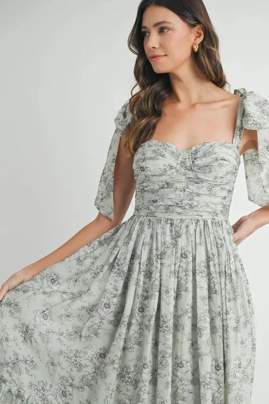ONLINE EXCLUSIVE MABLE Floral Bust Ruched Midi Dress with Shoulder Tie