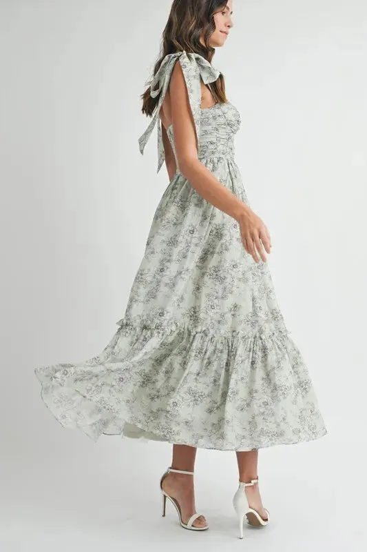 ONLINE EXCLUSIVE MABLE Floral Bust Ruched Midi Dress with Shoulder Tie