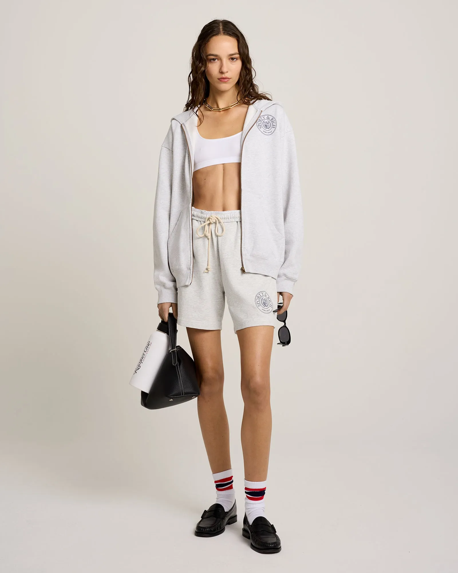 Paris Country Club Zip Hoodie - Heather Gray/Navy