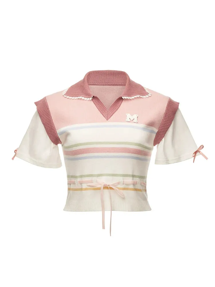 Polo Tops Summer Short Striped